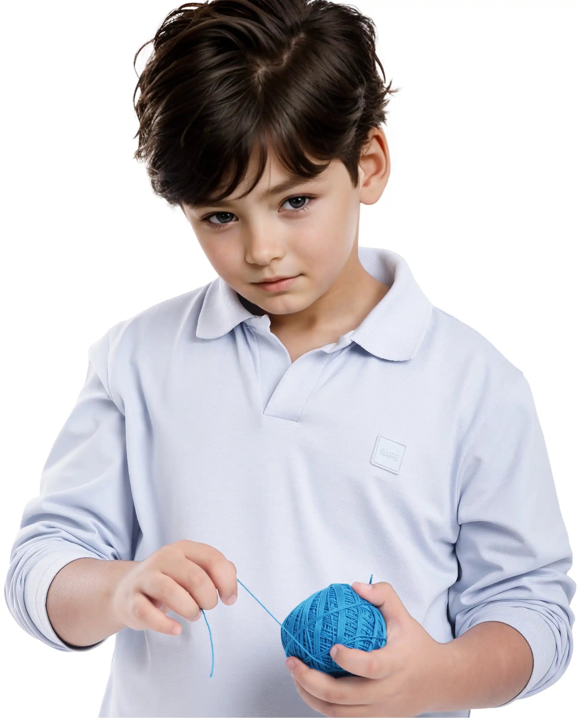 Rare Ones Kids Flit Light Blue Cotton Blend Full Sleeve Regular Collar Solid Polo