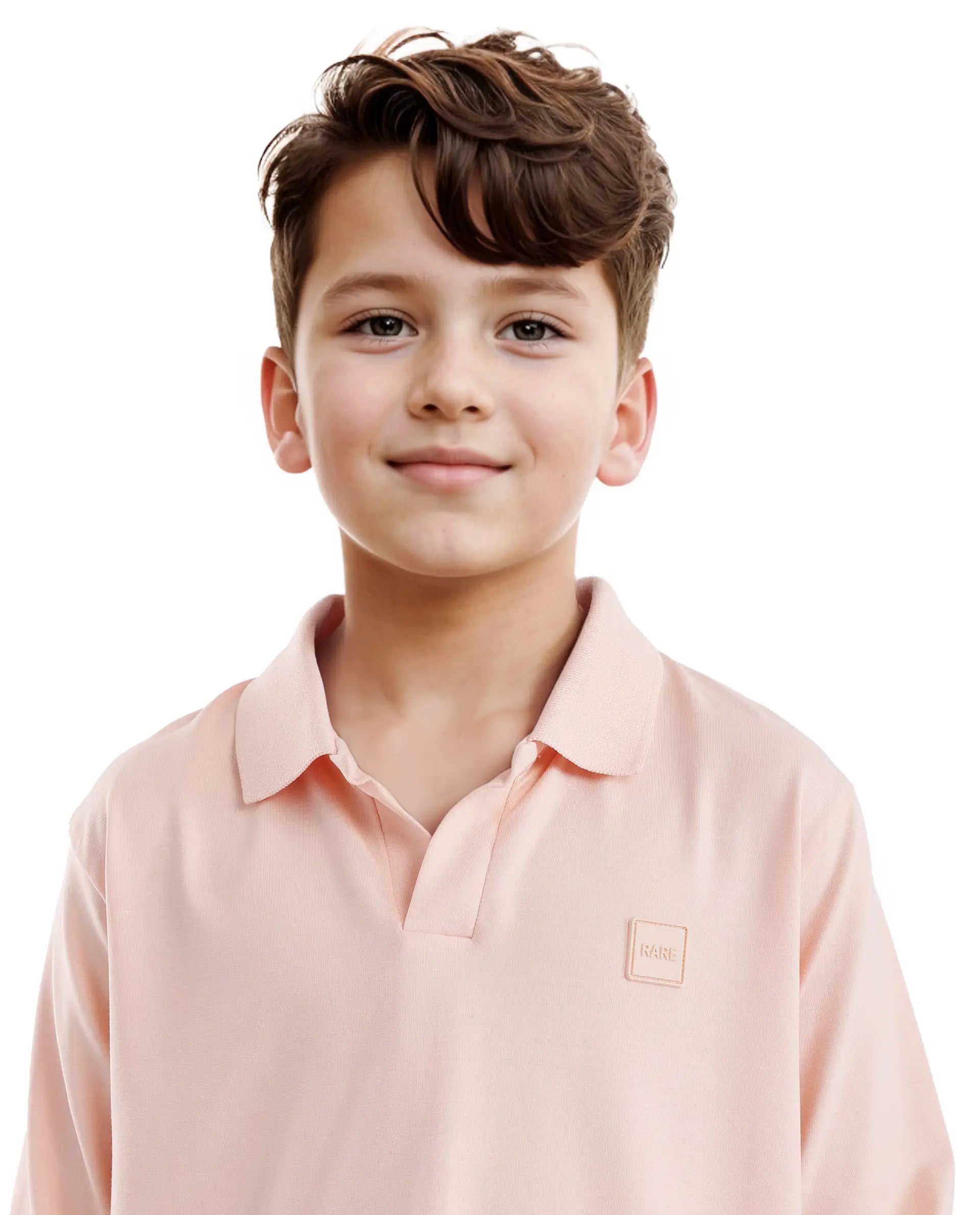 Rare Ones Kids Flit Light Peach Cotton Blend Full Sleeve Polo Neck Solid Polo