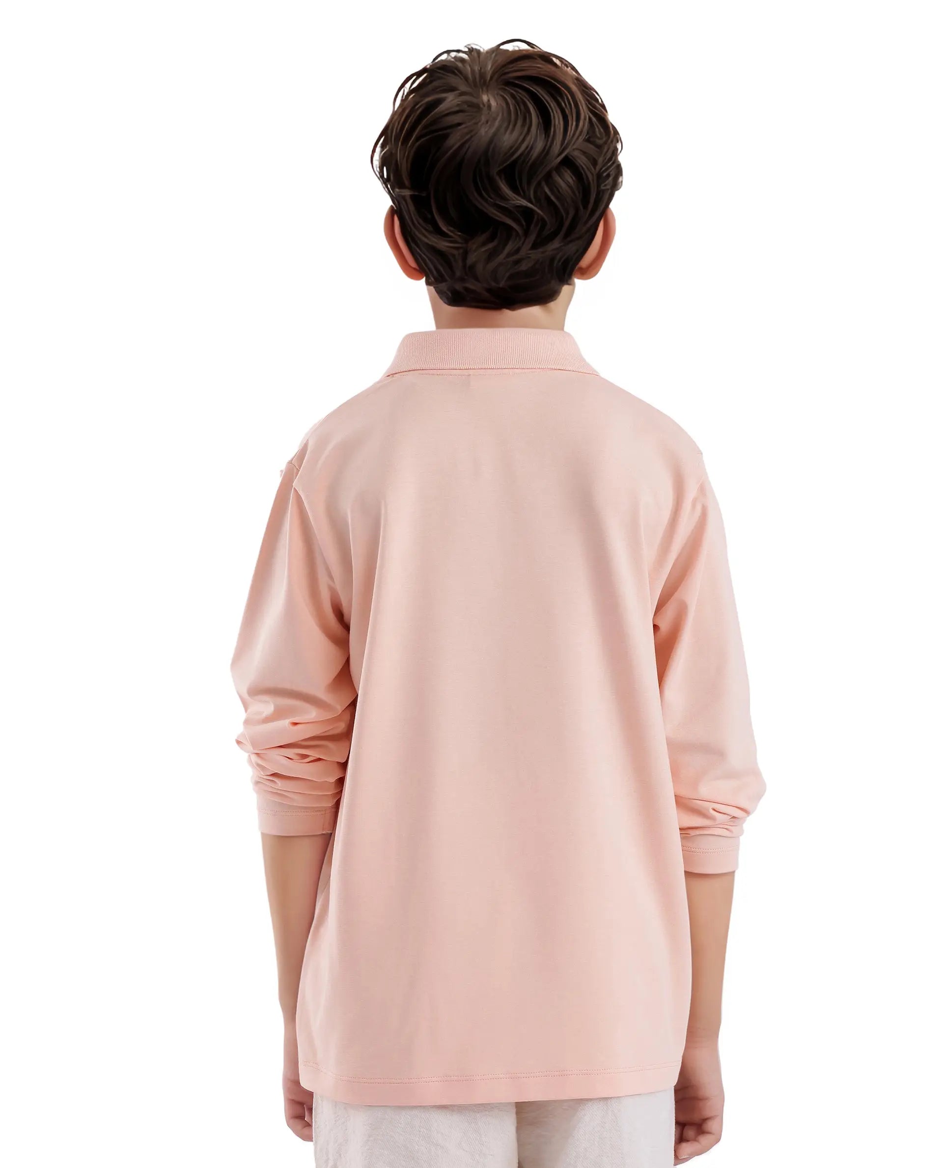 Rare Ones Kids Flit Light Peach Cotton Blend Full Sleeve Polo Neck Solid Polo