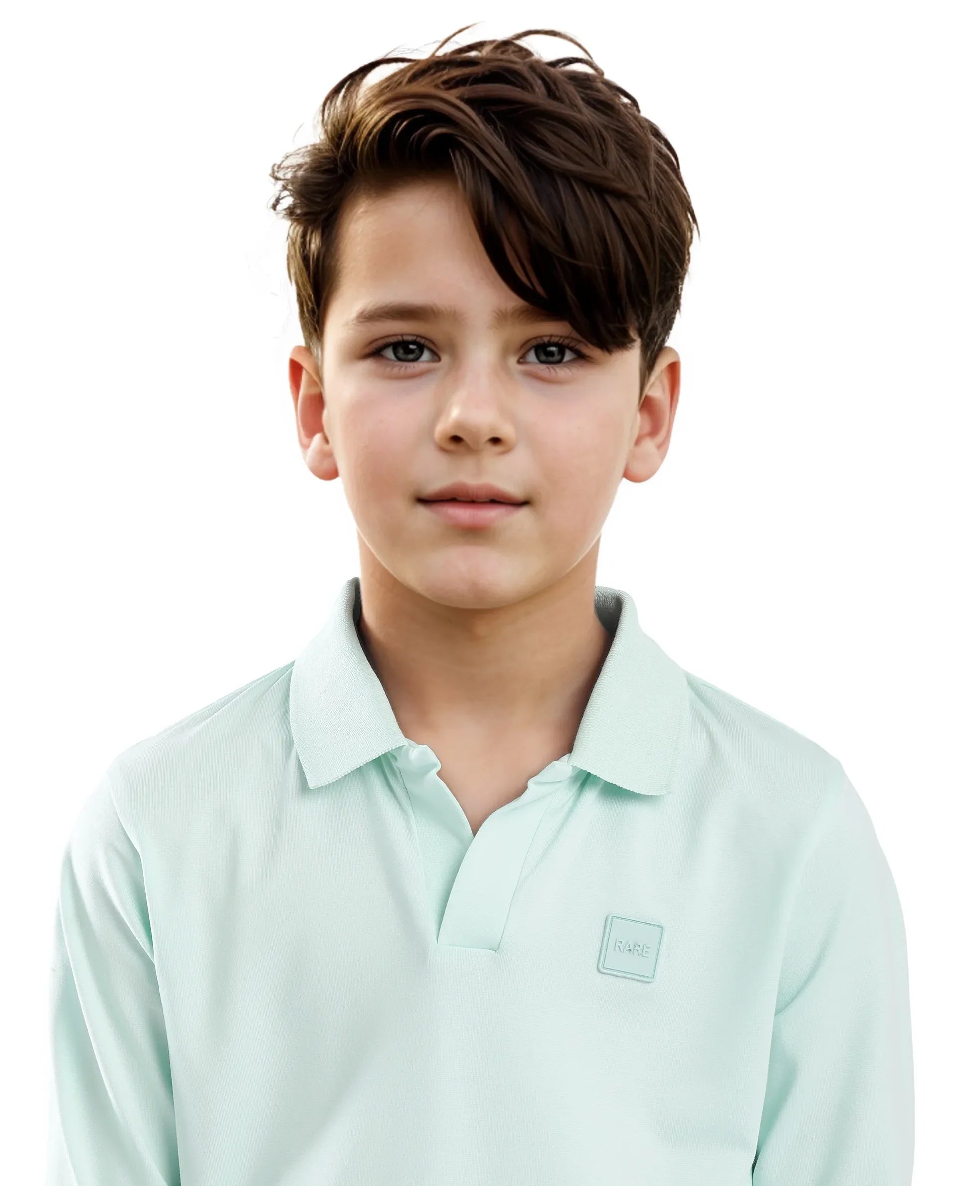 Rare Ones Kids Flit Pastel Green Cotton Blend Full Sleeve Regular Collar Solid Polo