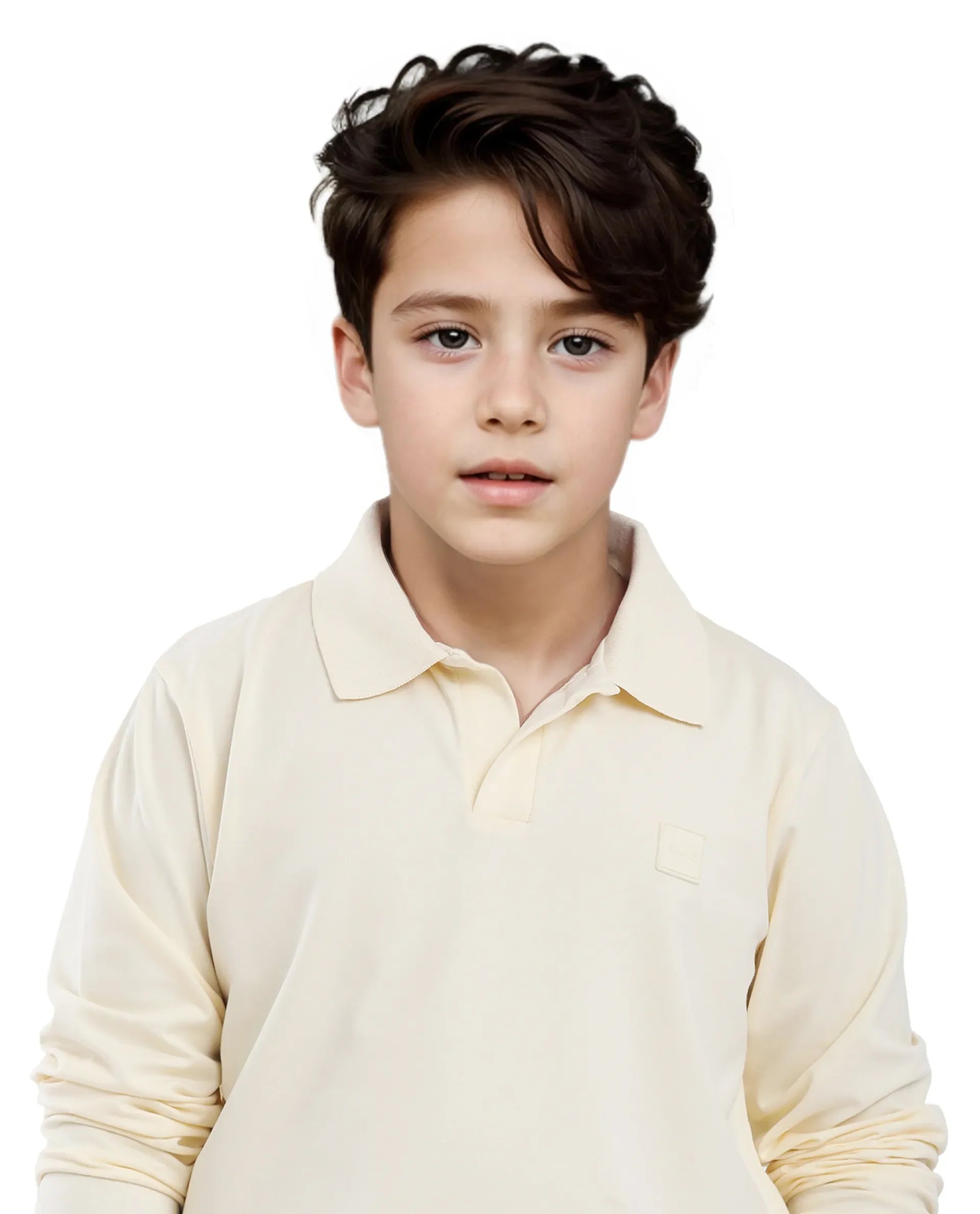 Rare Ones Kids Flit Pastel Yellow Cotton Blend Full Sleeve Polo Neck Solid Polo