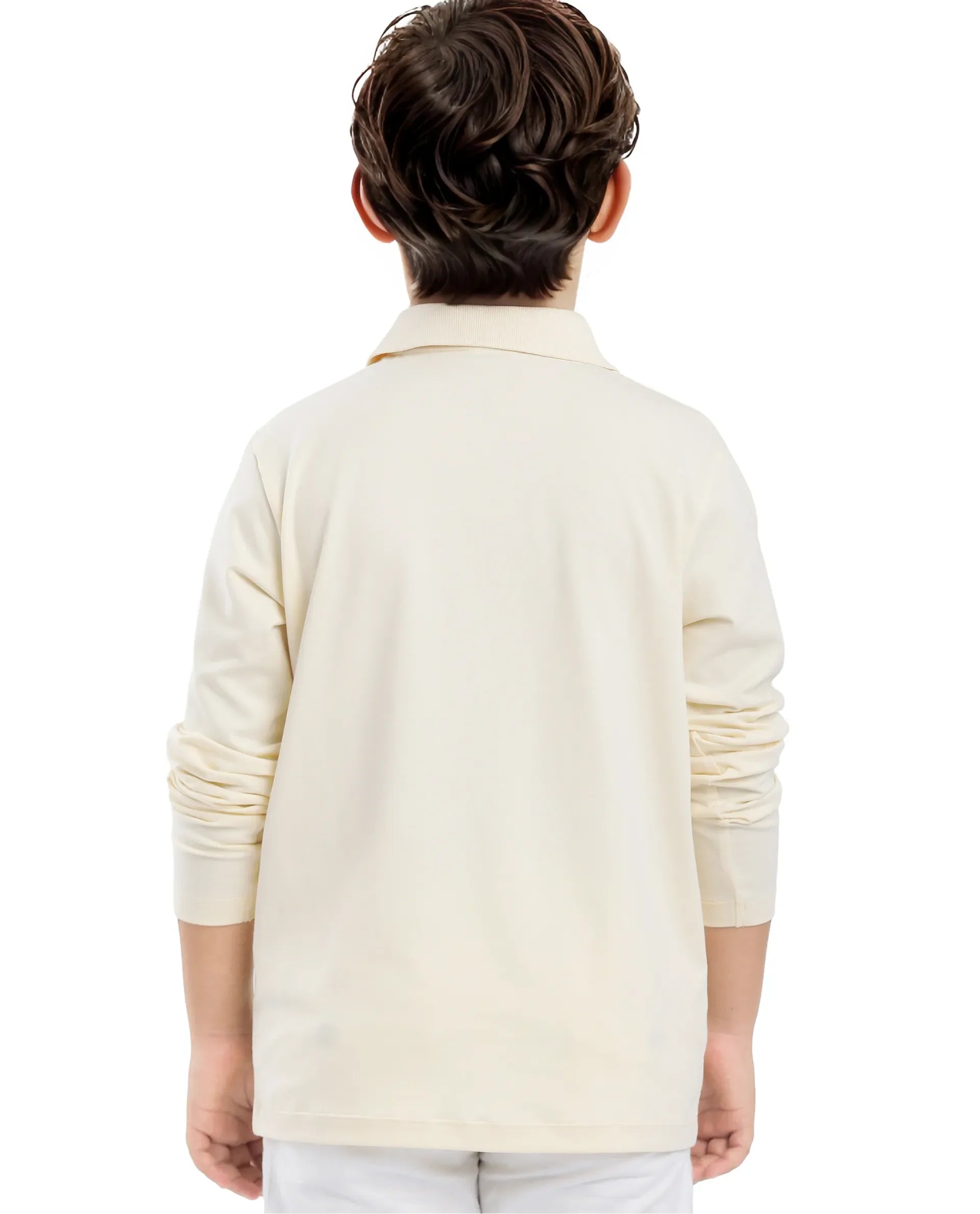 Rare Ones Kids Flit Pastel Yellow Cotton Blend Full Sleeve Polo Neck Solid Polo