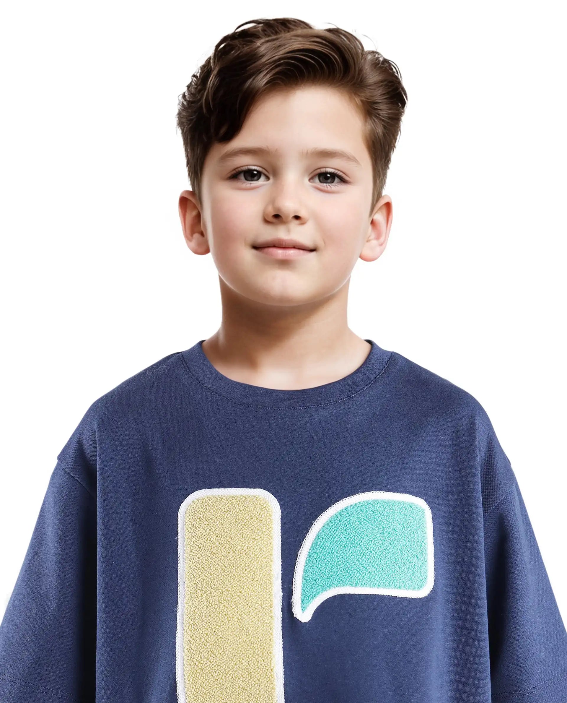 Rare Ones Kids Frodo Navy Cotton Poly Short Sleeve Crew Neck Towel Embroidered T-Shirt