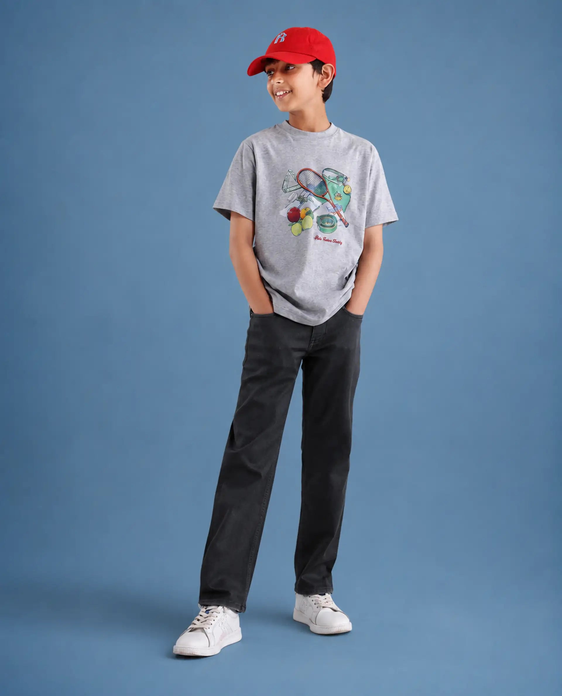 Rare Ones Kids Gavin Grey Cotton Blend Shank Button Closure Regular Fit Jeans
