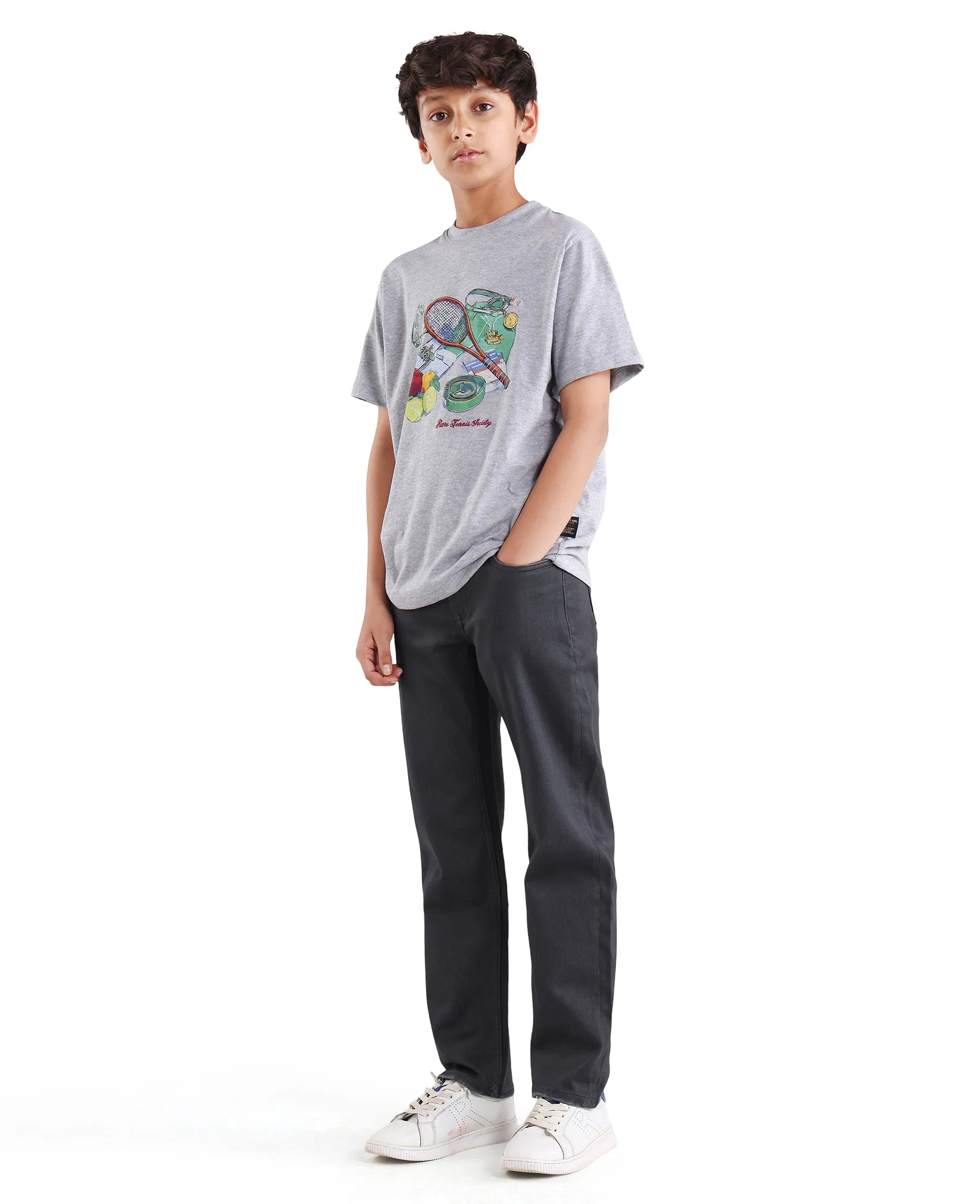 Rare Ones Kids Gavin Grey Cotton Blend Shank Button Closure Regular Fit Jeans