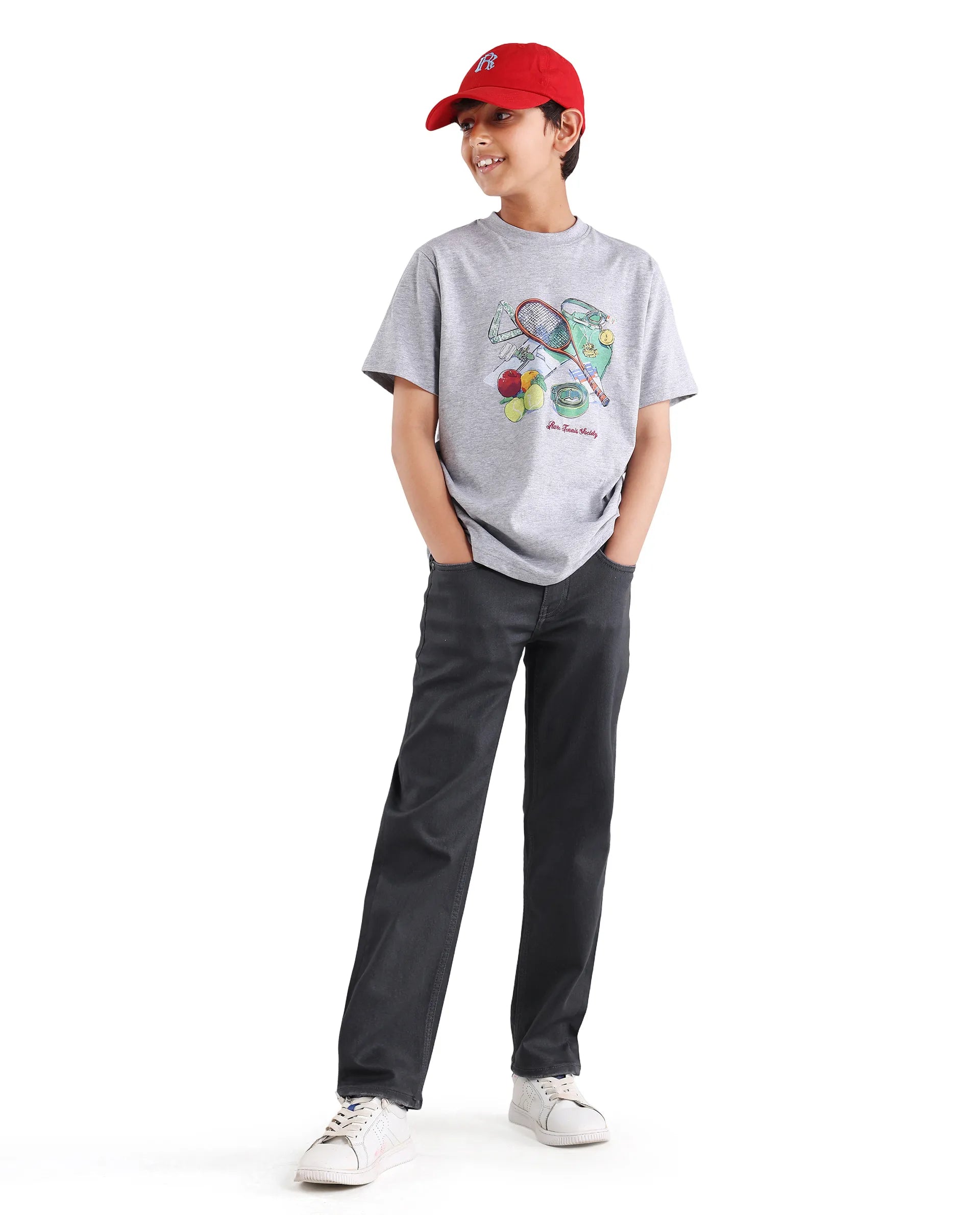 Rare Ones Kids Gavin Grey Cotton Blend Shank Button Closure Regular Fit Jeans