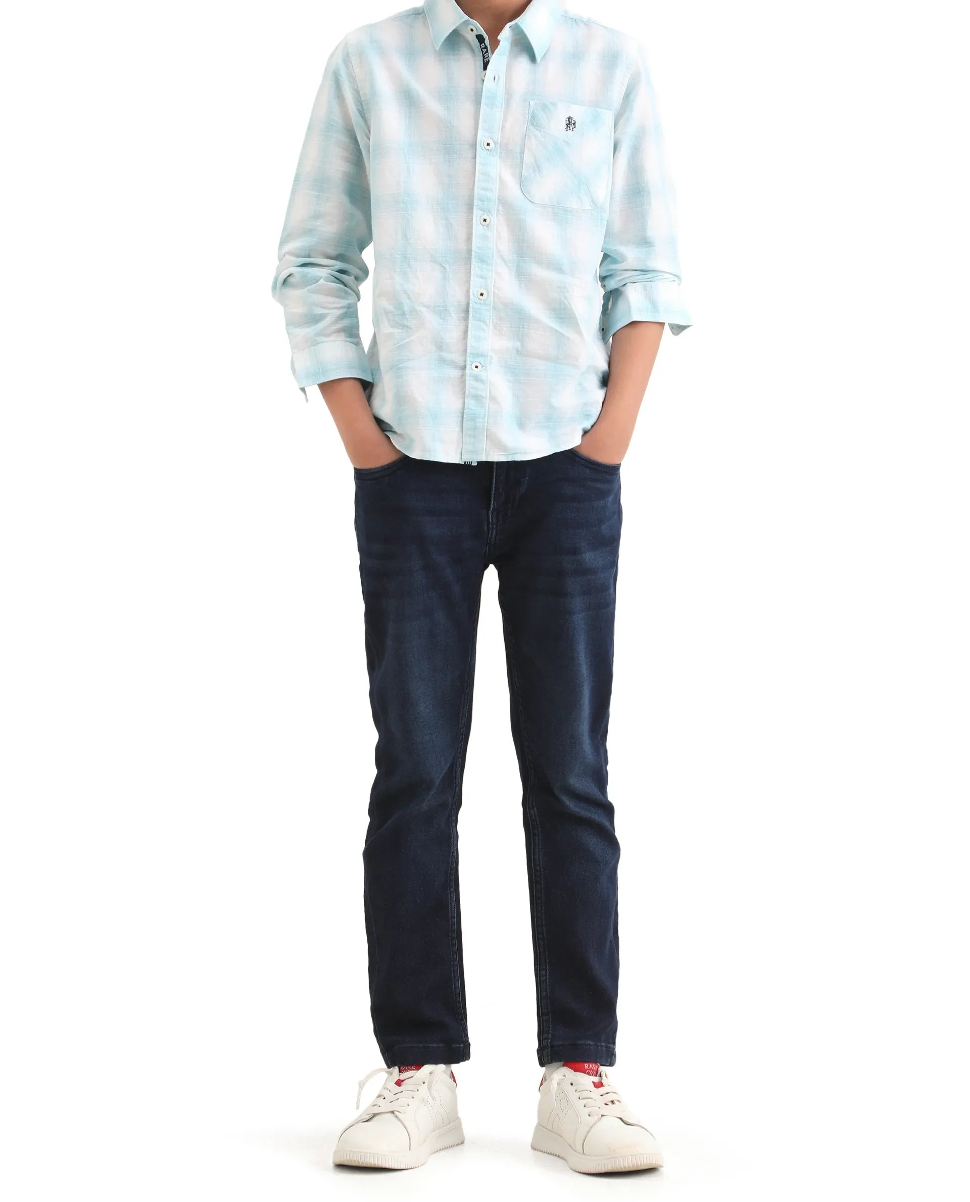 Rare Ones Kids Jace 2 Dark Blue Cotton Solid Button And Zip Closure Slim Fit Jeans