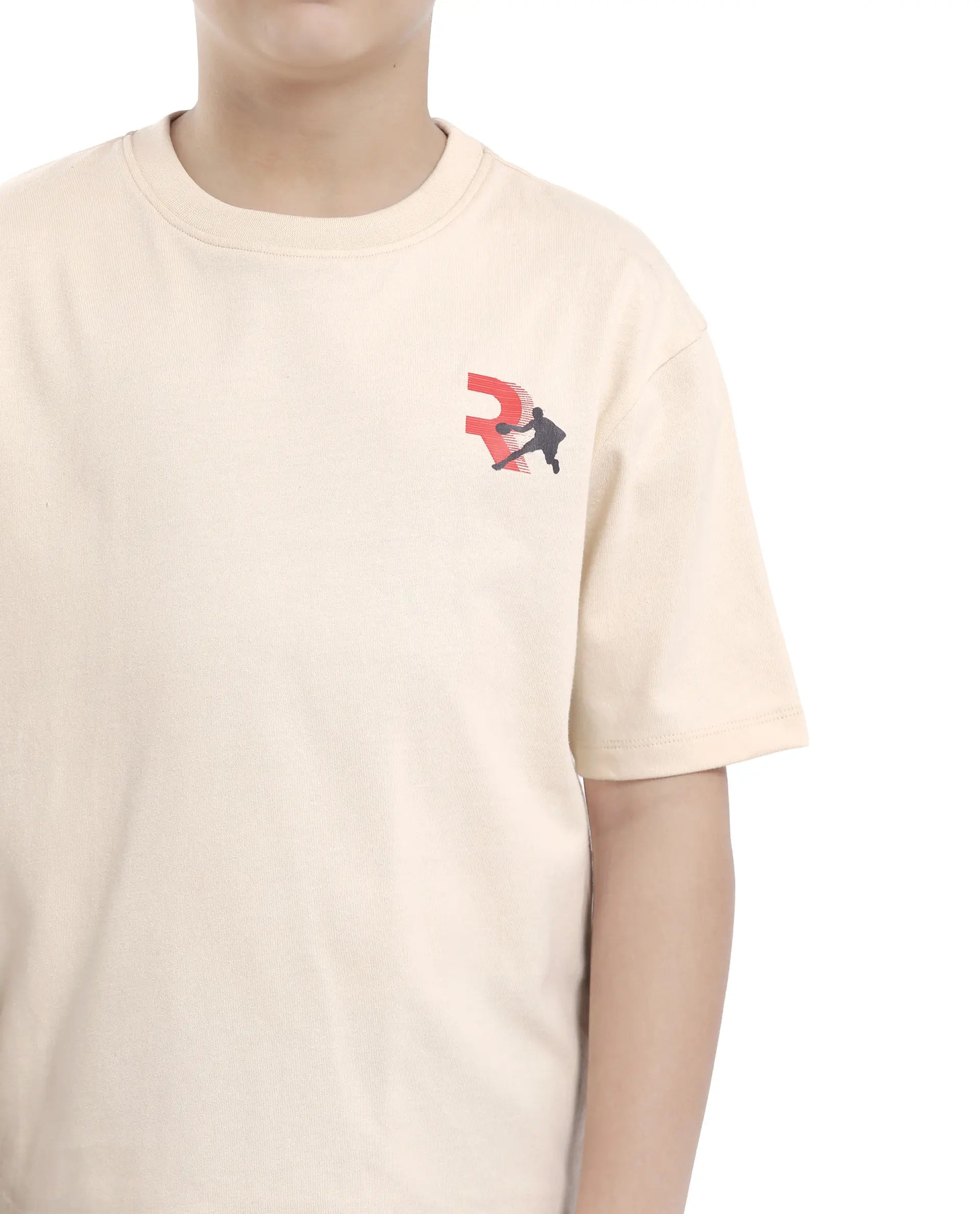 Rare Ones Kids Kobe Light Beige Cotton Graphic Print Slip-On Oversized Fit T-Shirt