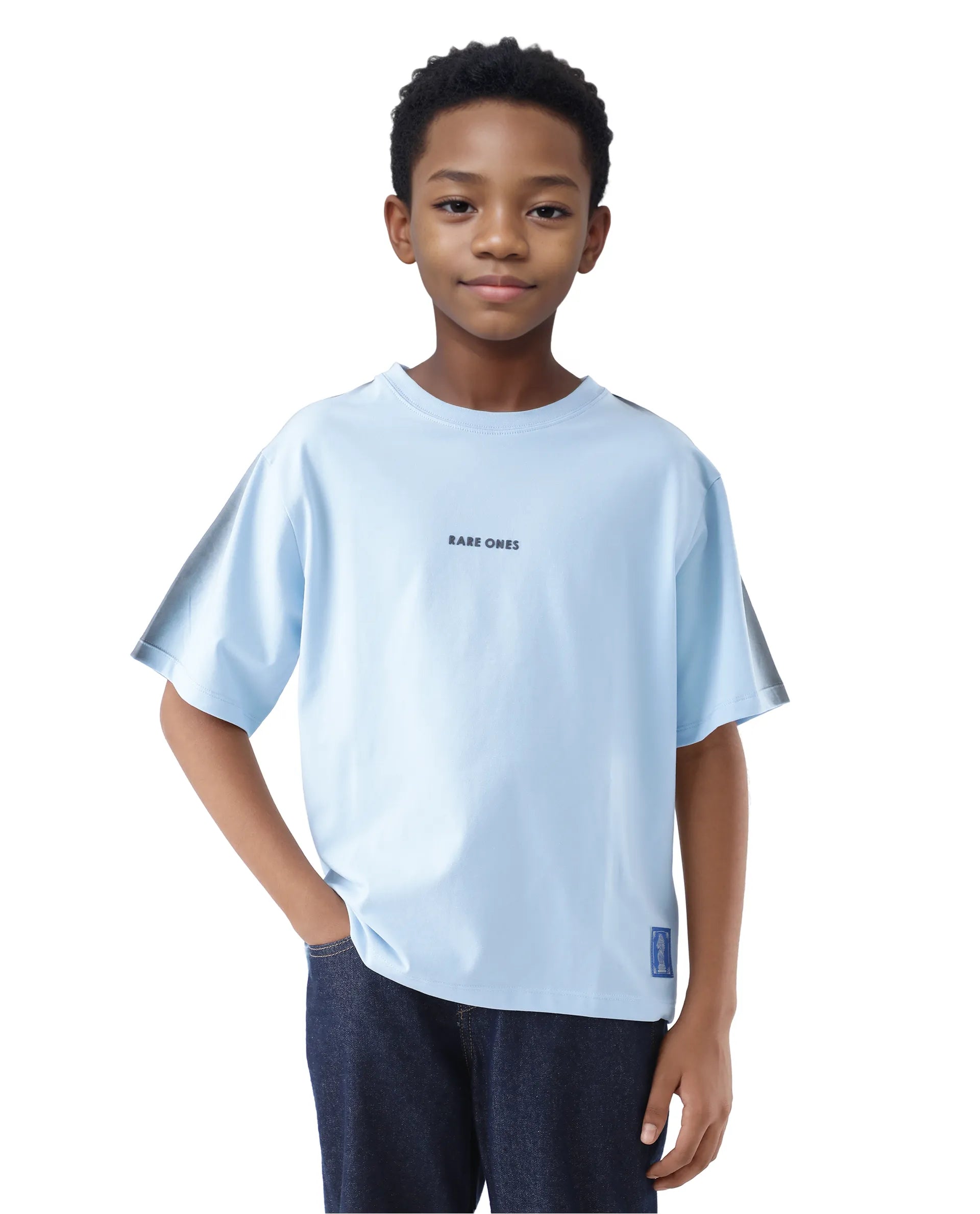 Rare Ones Kids Kruv-K Blue Cotton Short Sleeve Crew Neck Printed Boxy T-Shirt