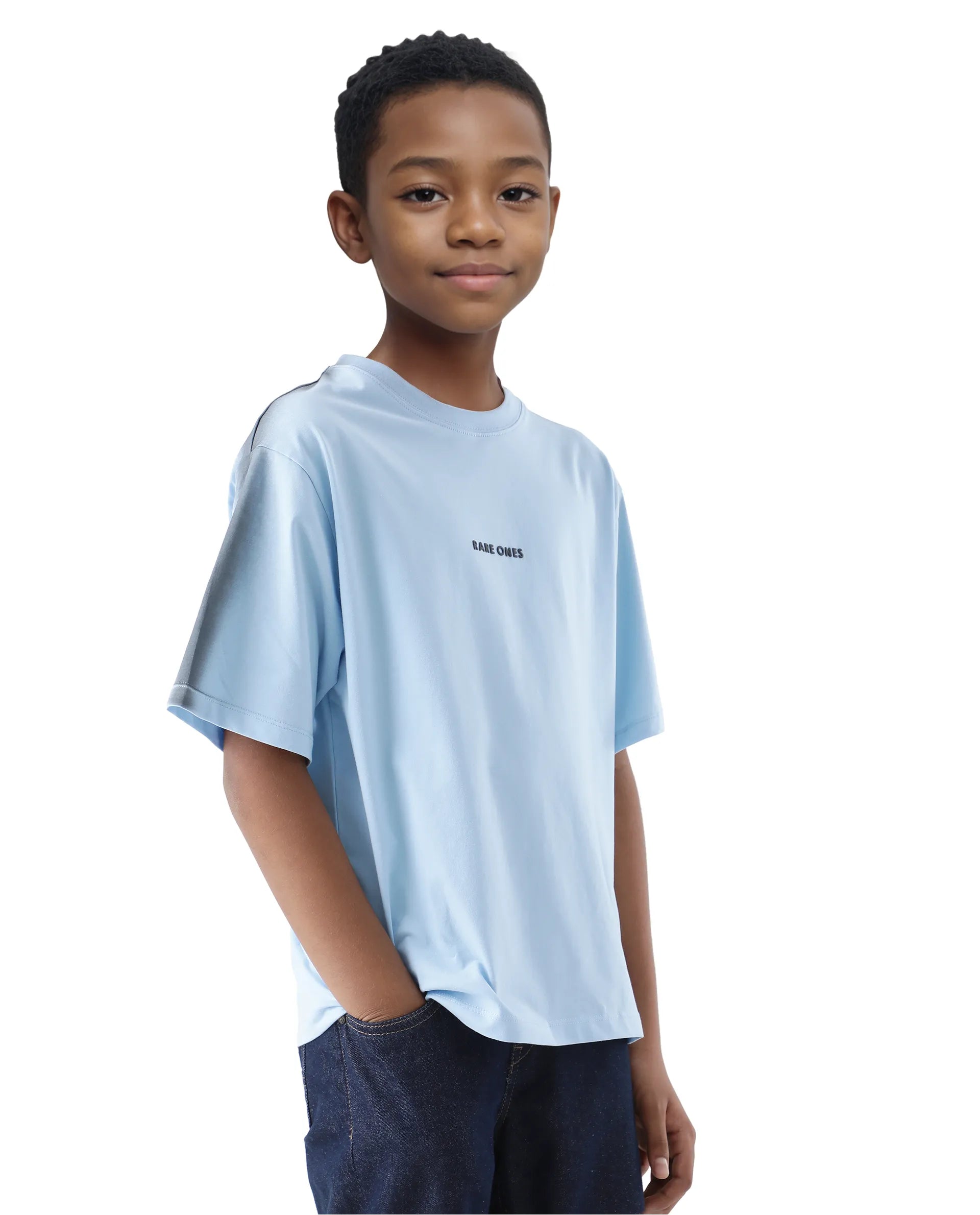 Rare Ones Kids Kruv-K Blue Cotton Short Sleeve Crew Neck Printed Boxy T-Shirt