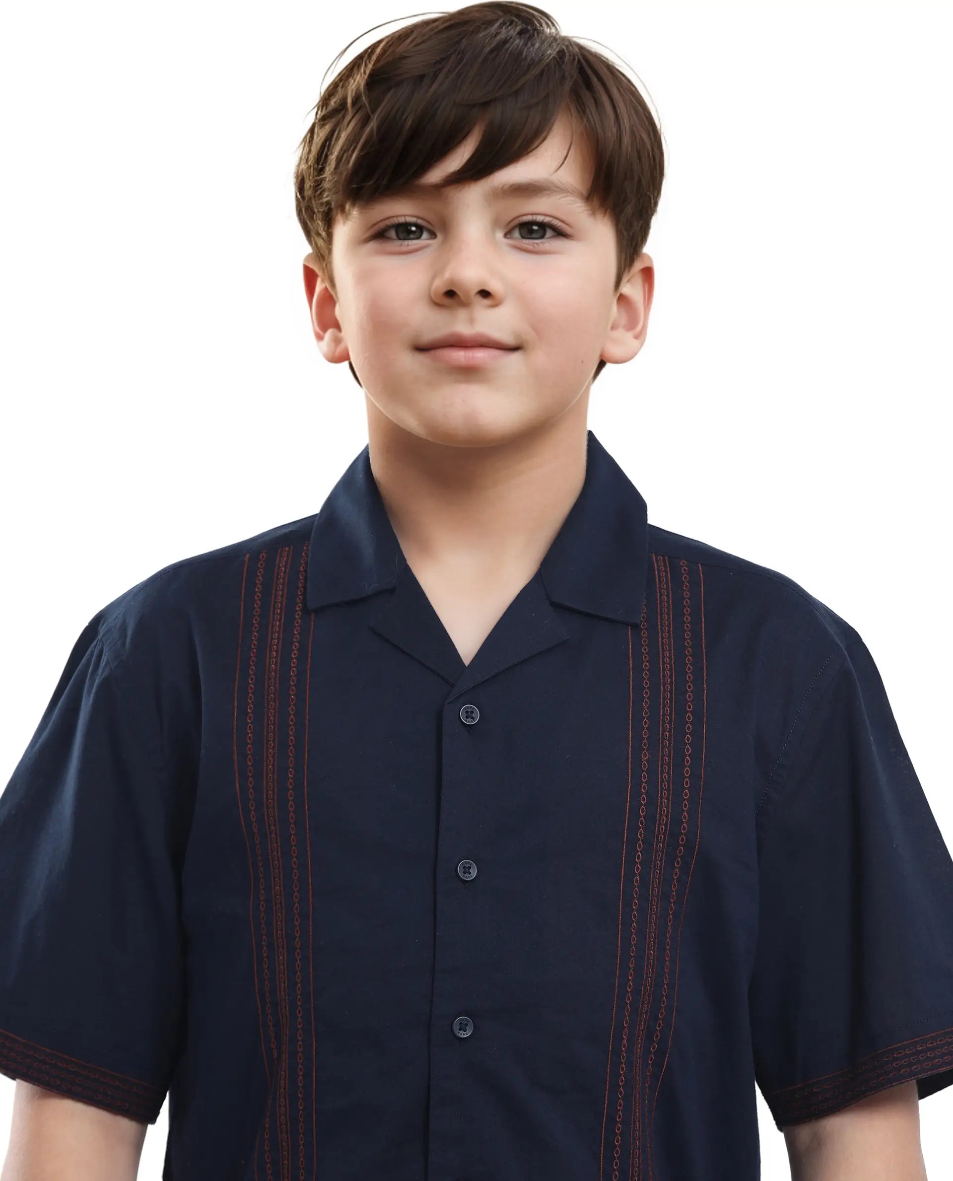 Rare Ones Kids Kyte-S Dark Navy Cotton Blend Half Sleeve Solid Button Closure Regular Fit Shirt
