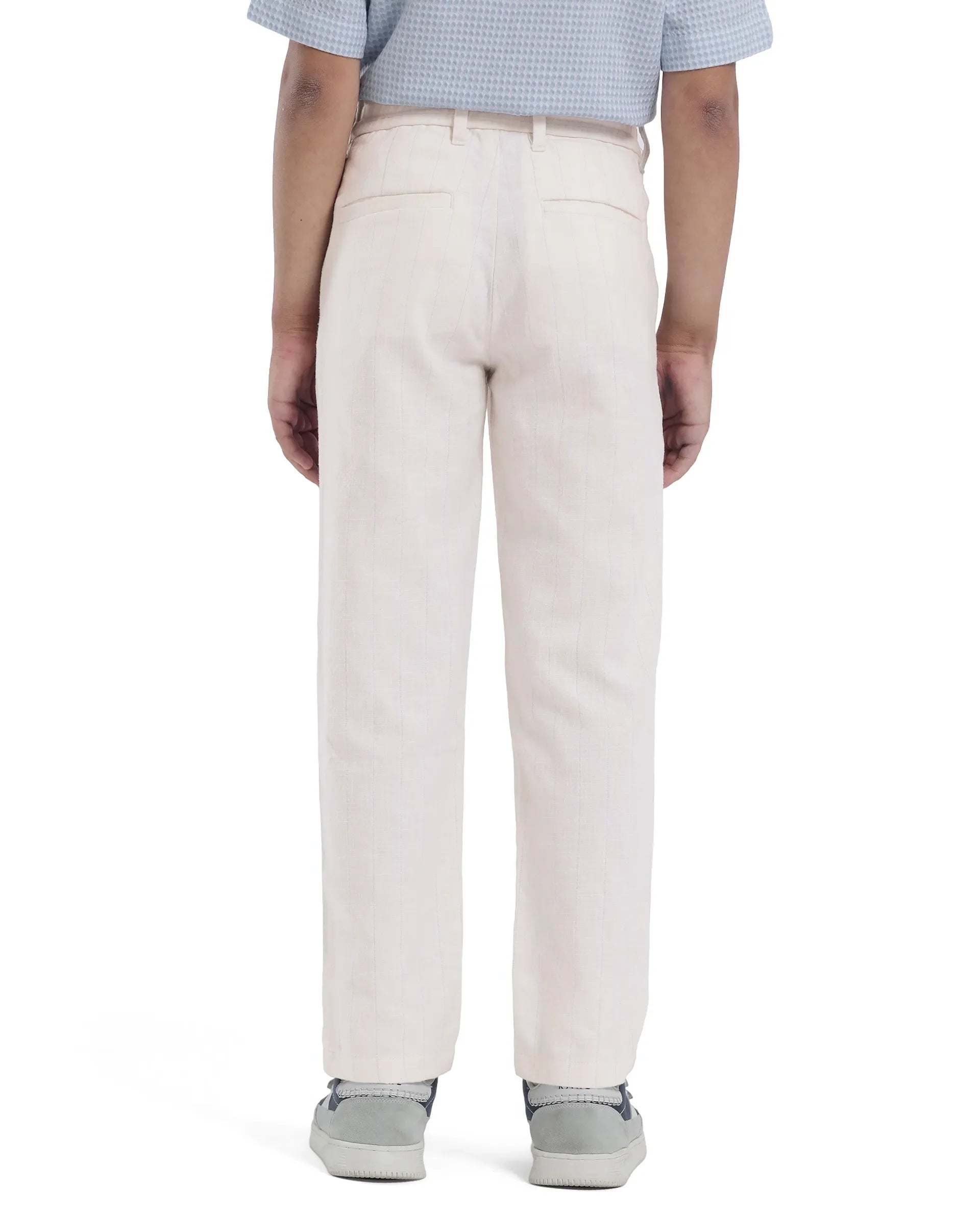Rare Ones Kids Leo White Linen Blend Linen Blend Striped Button & Zip Closure Regular Fit Trouser