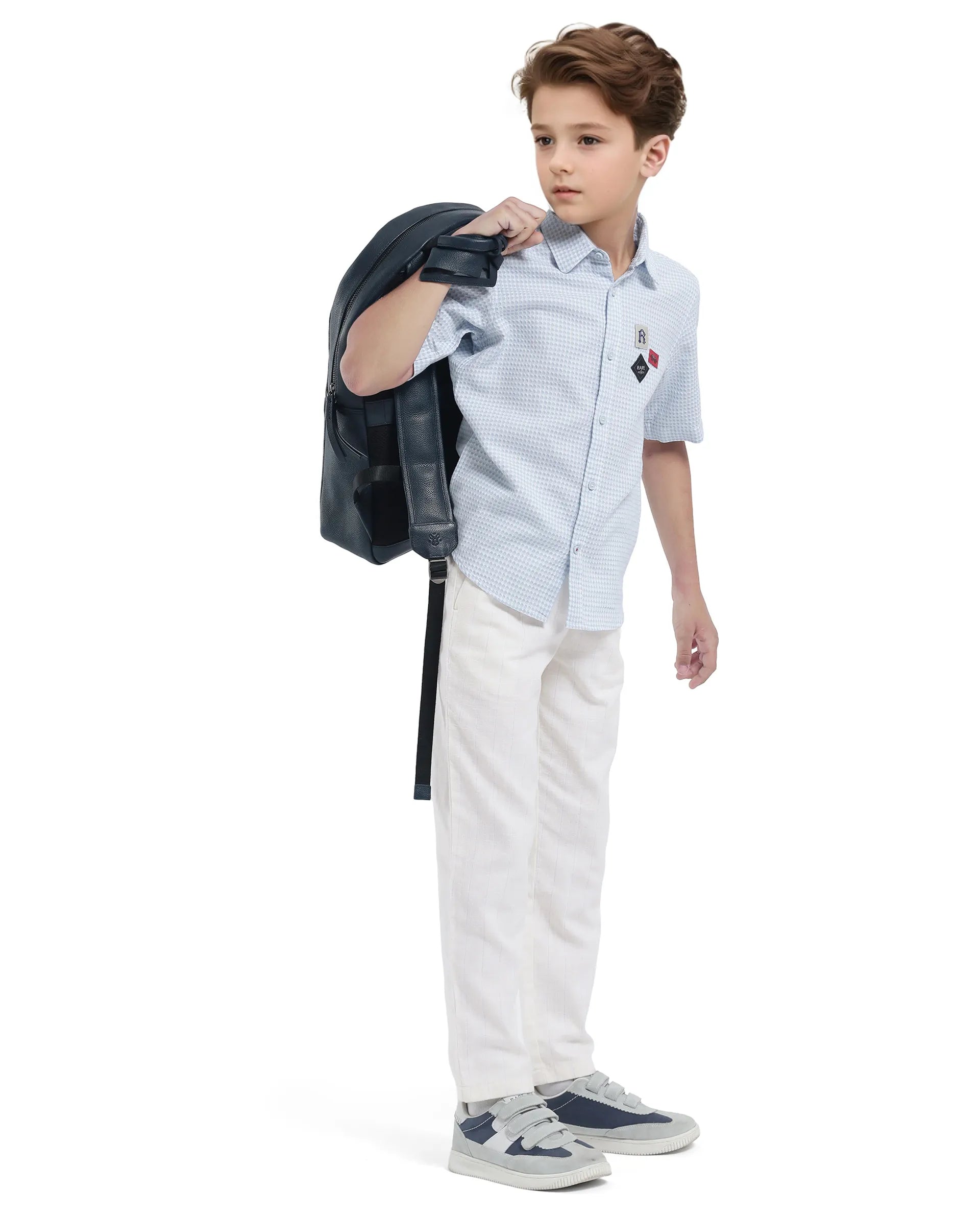 Rare Ones Kids Leo White Linen Blend Linen Blend Striped Button & Zip Closure Regular Fit Trouser