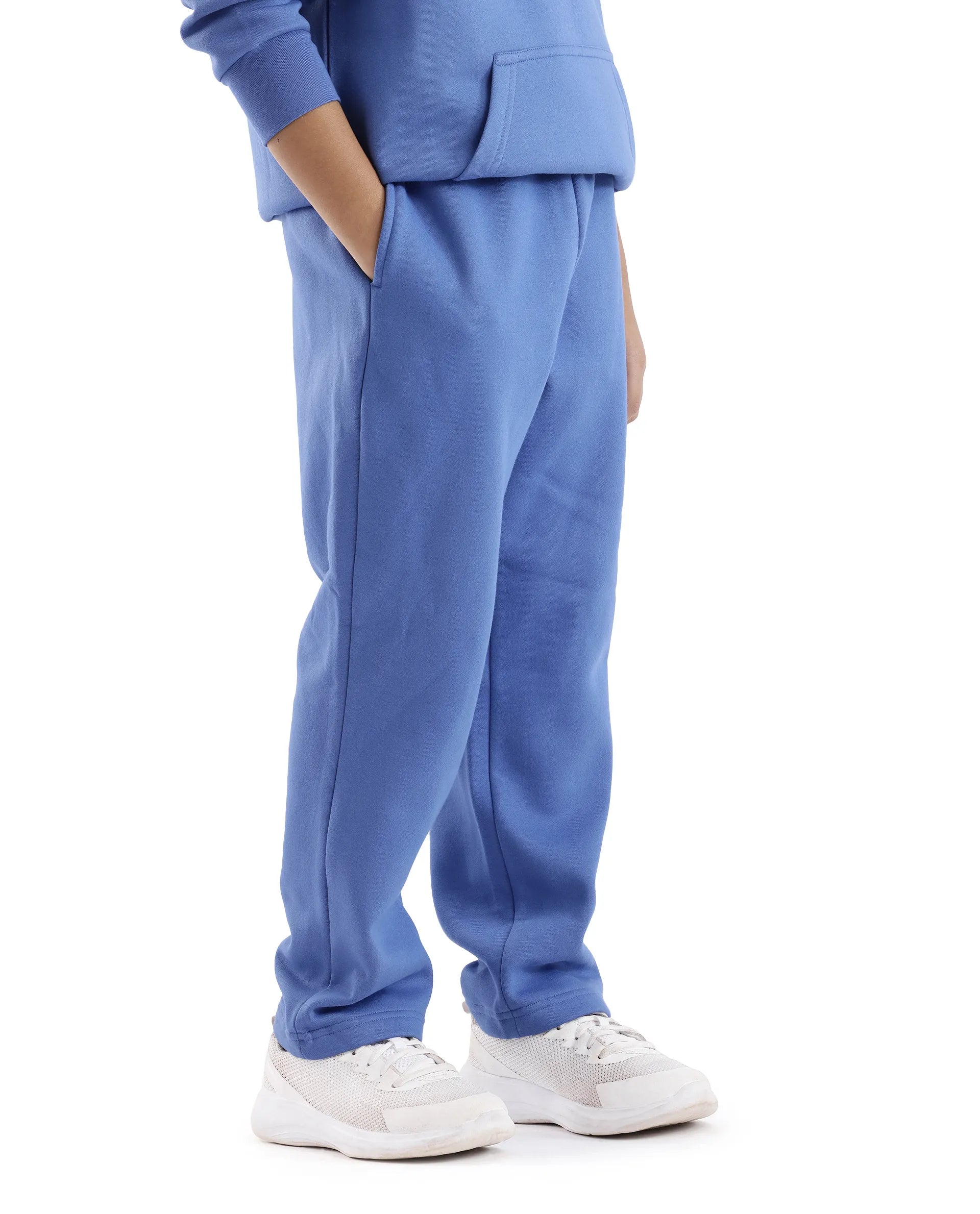 Rare Ones Kids Lint Blue Cotton Solid Drawstring Closure Regular Fit Trackpant
