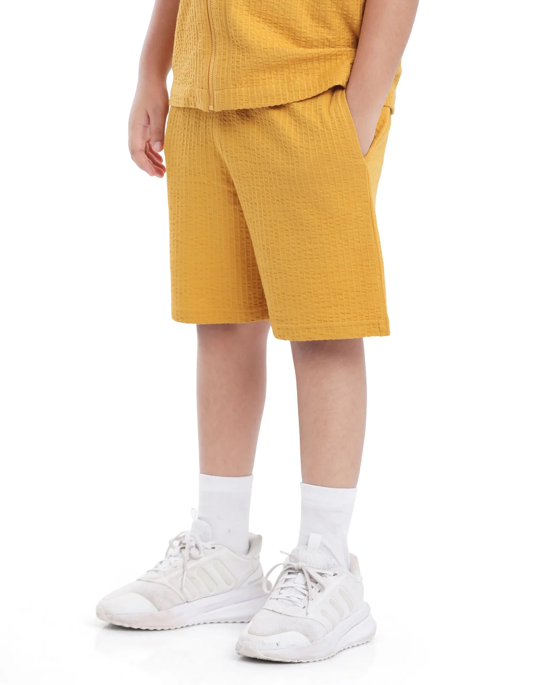 Rare Ones Kids Lomit Mustard Cotton Solid Shorts