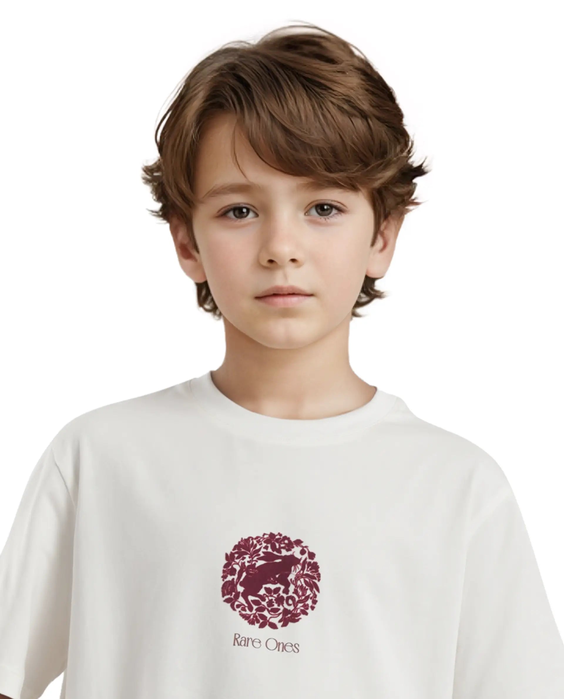 Rare Ones Kids Makes White Cotton Half Sleeves Crew Neck Embroidered T-Shirt