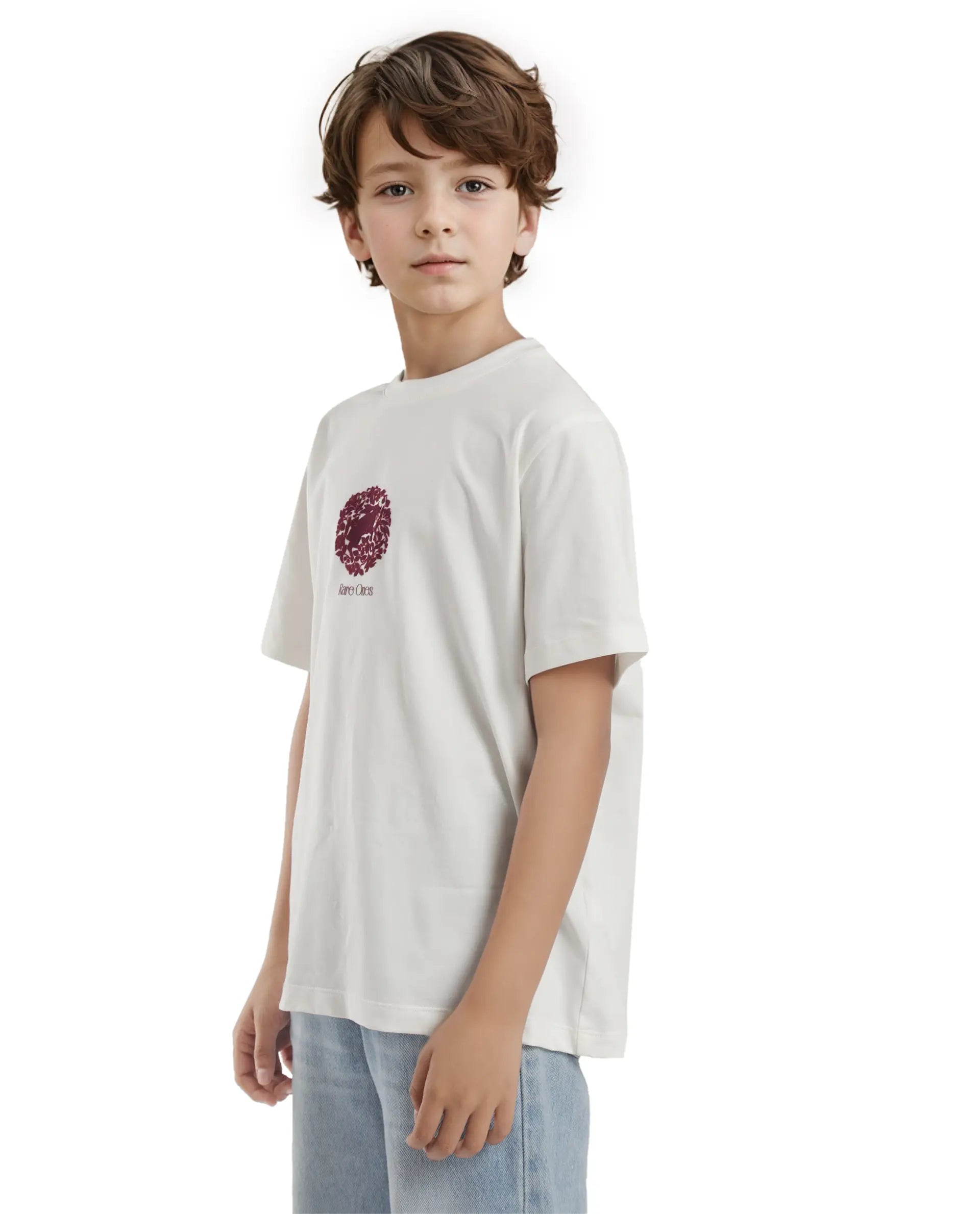 Rare Ones Kids Makes White Cotton Half Sleeves Crew Neck Embroidered T-Shirt