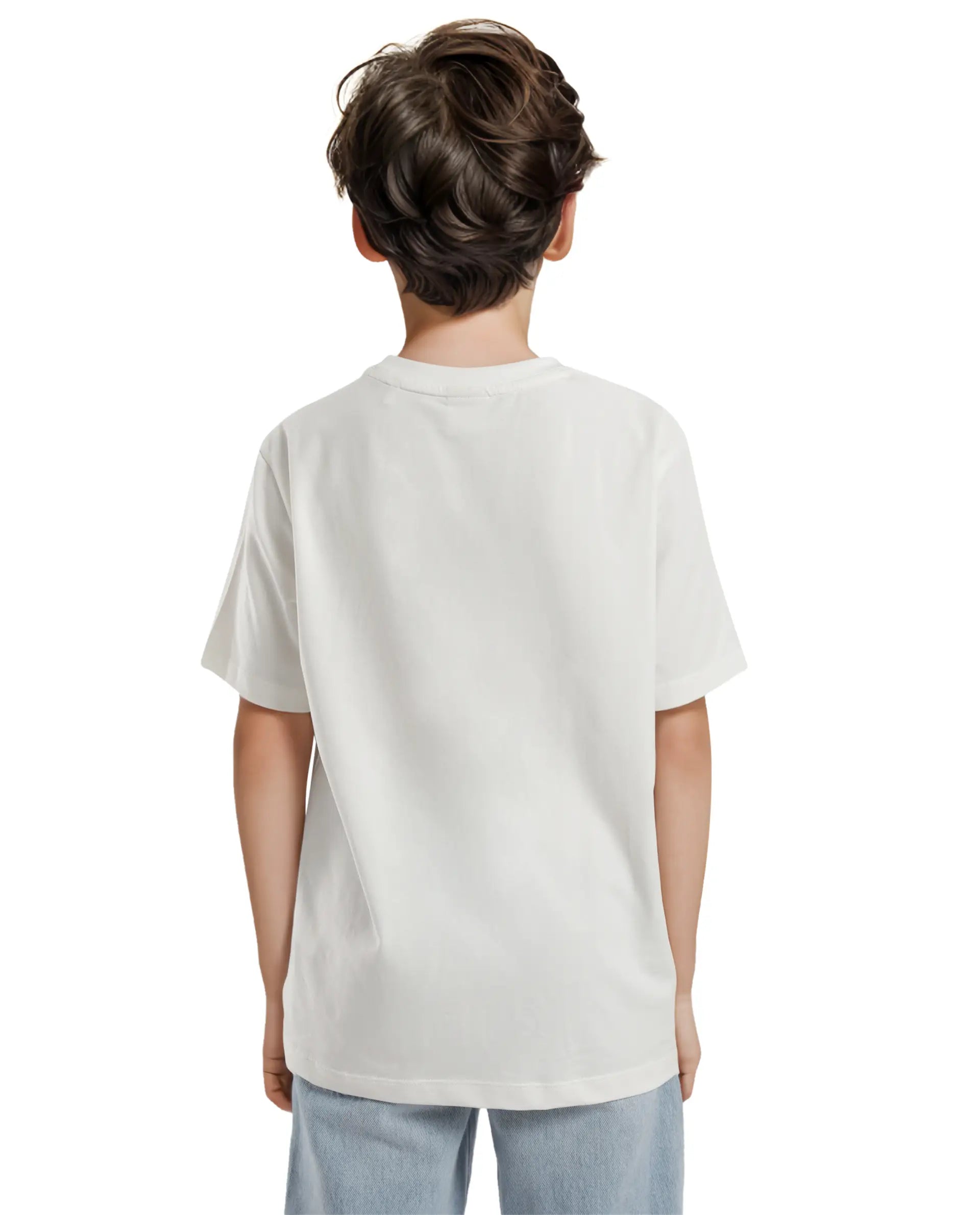 Rare Ones Kids Makes White Cotton Half Sleeves Crew Neck Embroidered T-Shirt