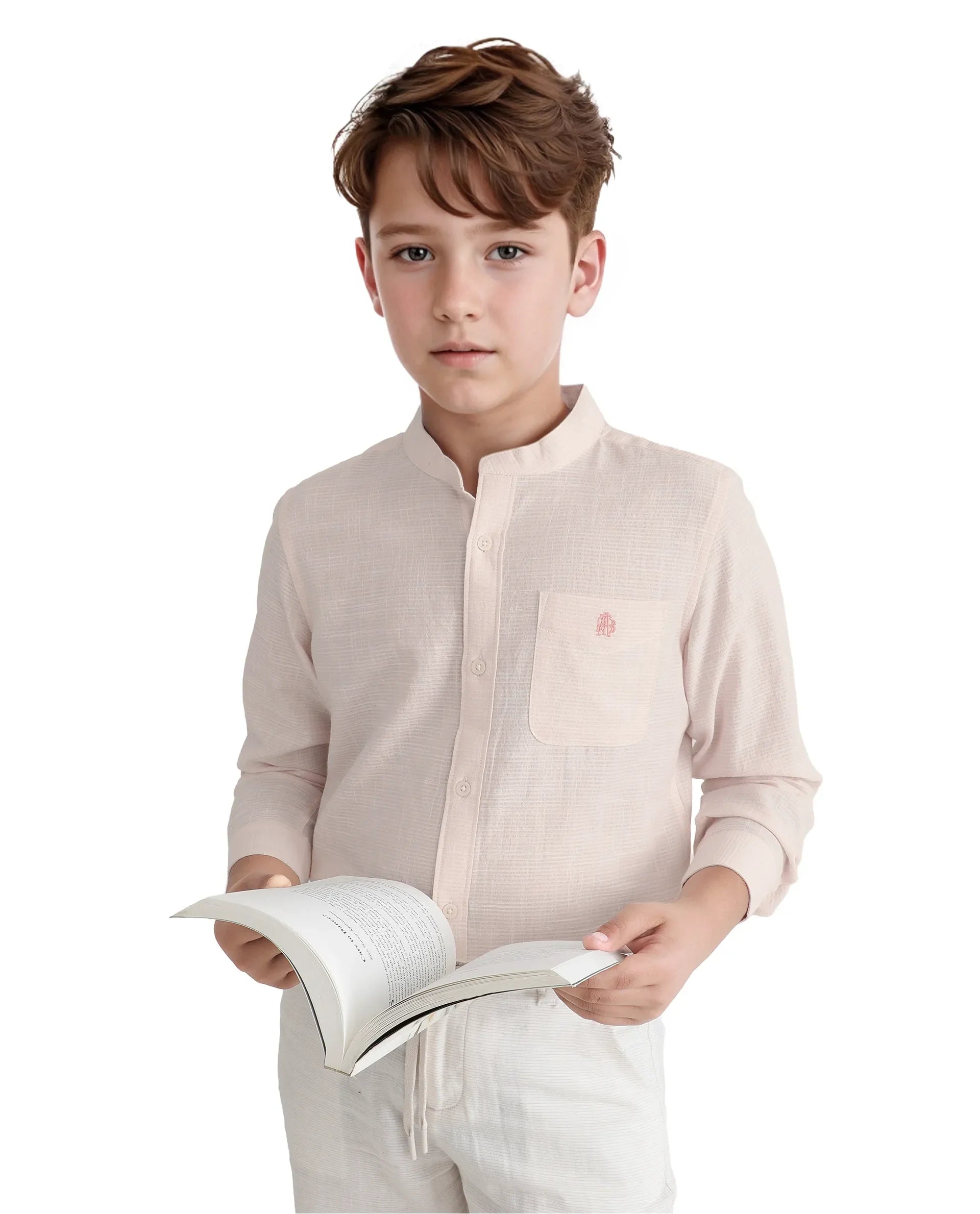 Rare Ones Kids Nexo Peach Cotton Half Sleeve Button Striped Regular Fit Shirt