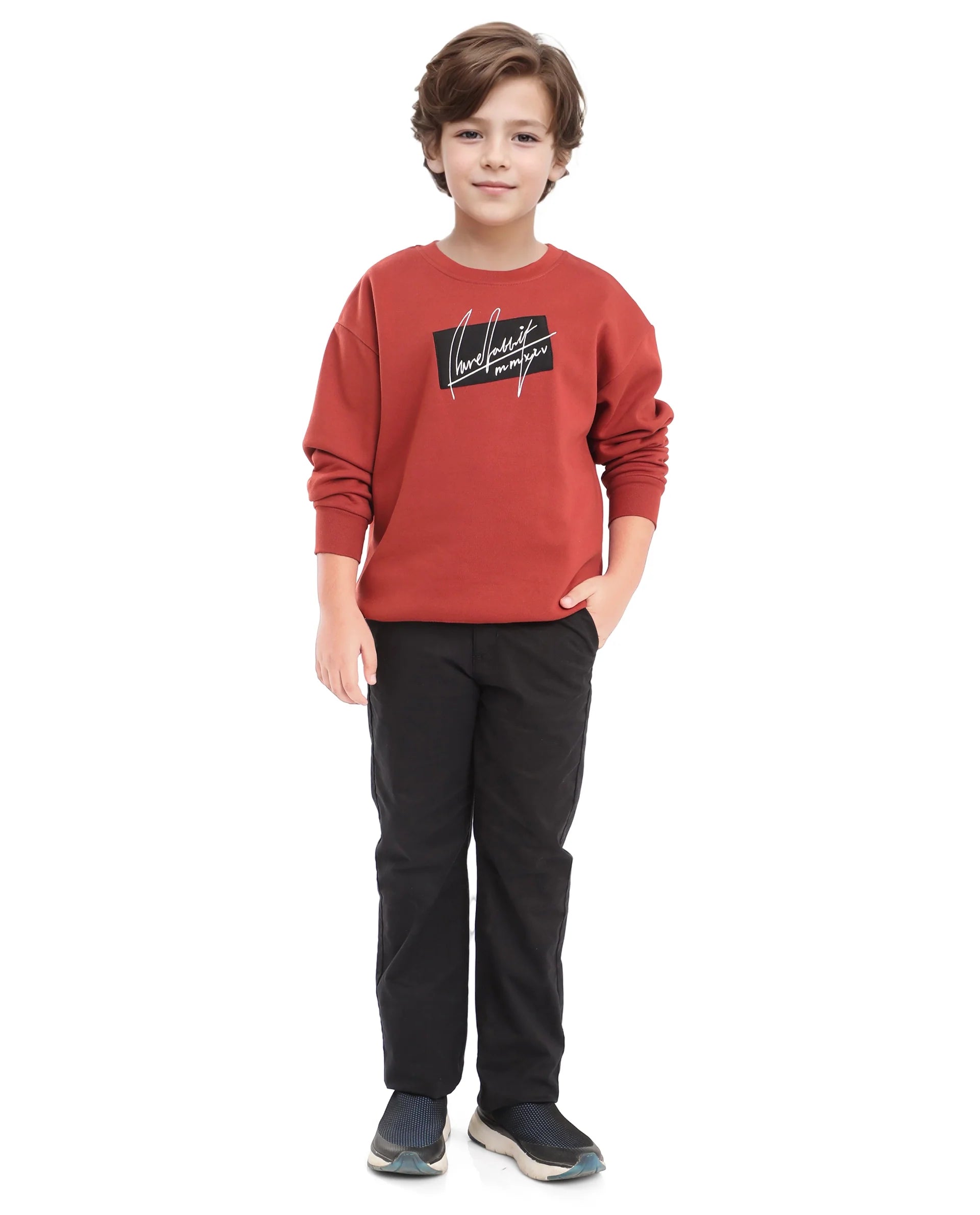 Rare Ones Kids Niret Rust Cotton Poly Full Sleeve Embroidered Sweatshirt
