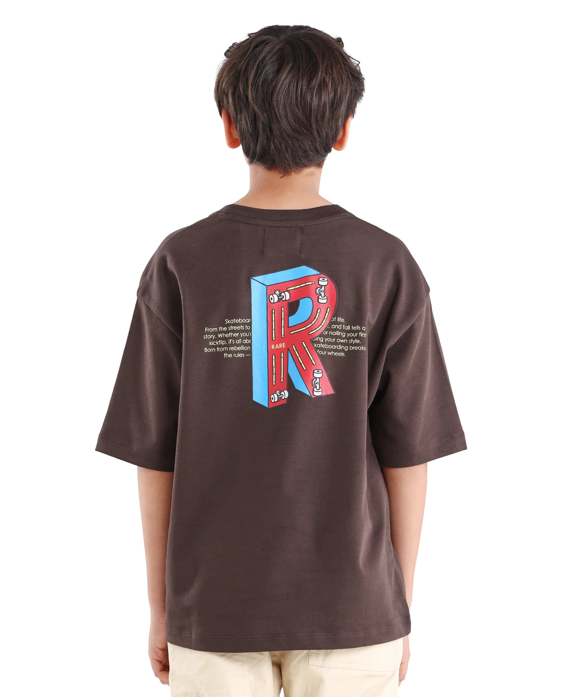 Rare Ones Kids Odin Dark Brown Cotton Pull-On Closure Puff Print Boxy Fit T-Shirt