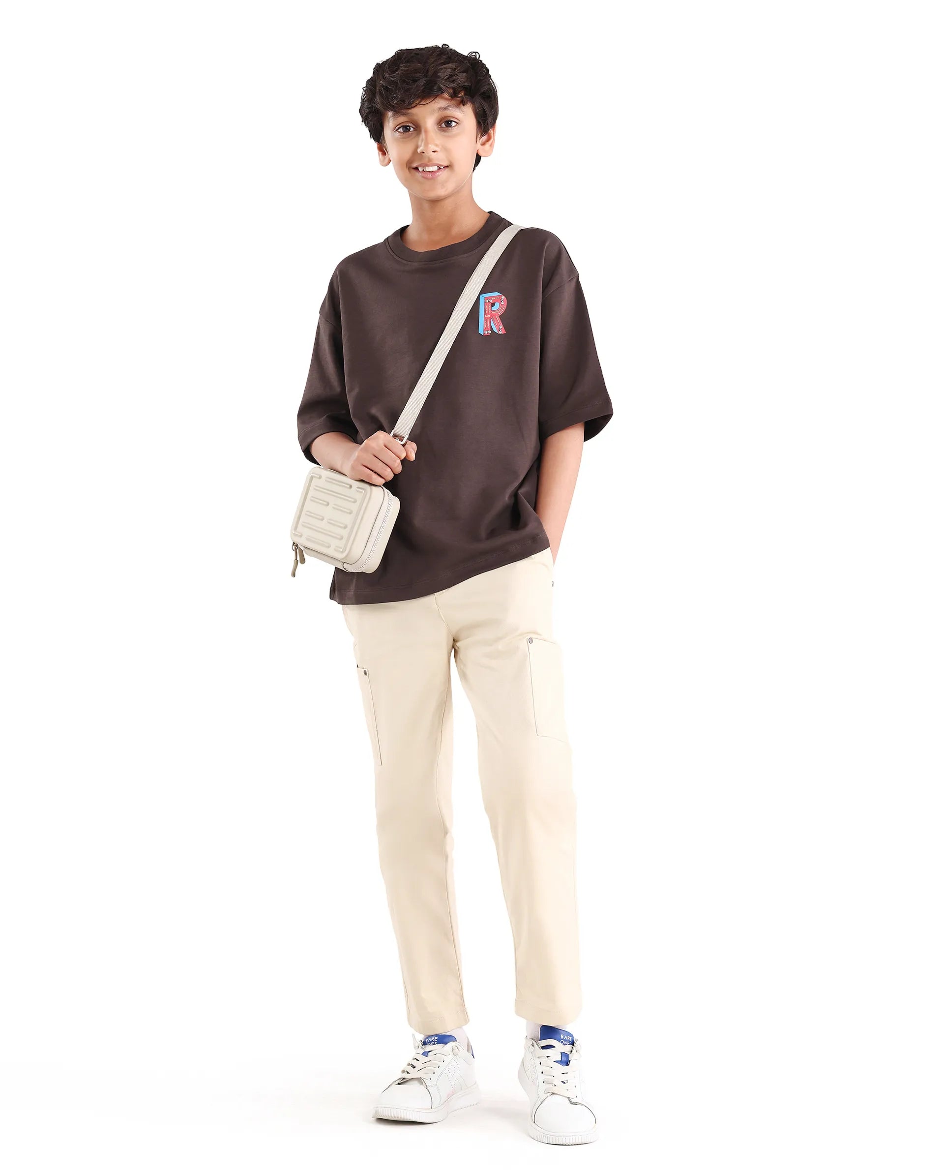 Rare Ones Kids Odin Dark Brown Cotton Pull-On Closure Puff Print Boxy Fit T-Shirt