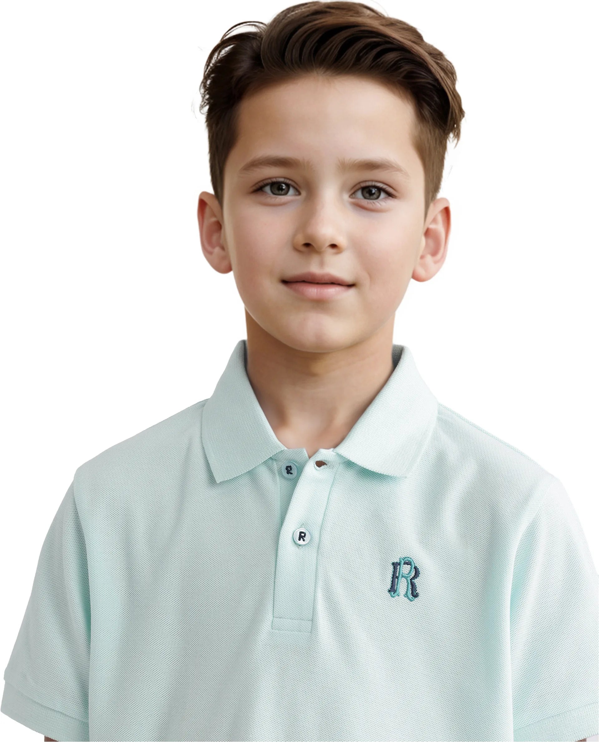 Rare Ones Kids Orik Light Turq Cotton Short Sleeve Embroidered Regular Fit Polo
