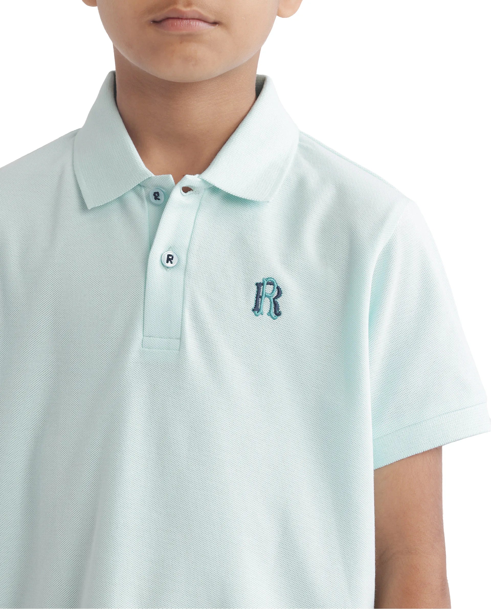 Rare Ones Kids Orik Light Turq Cotton Short Sleeve Embroidered Regular Fit Polo