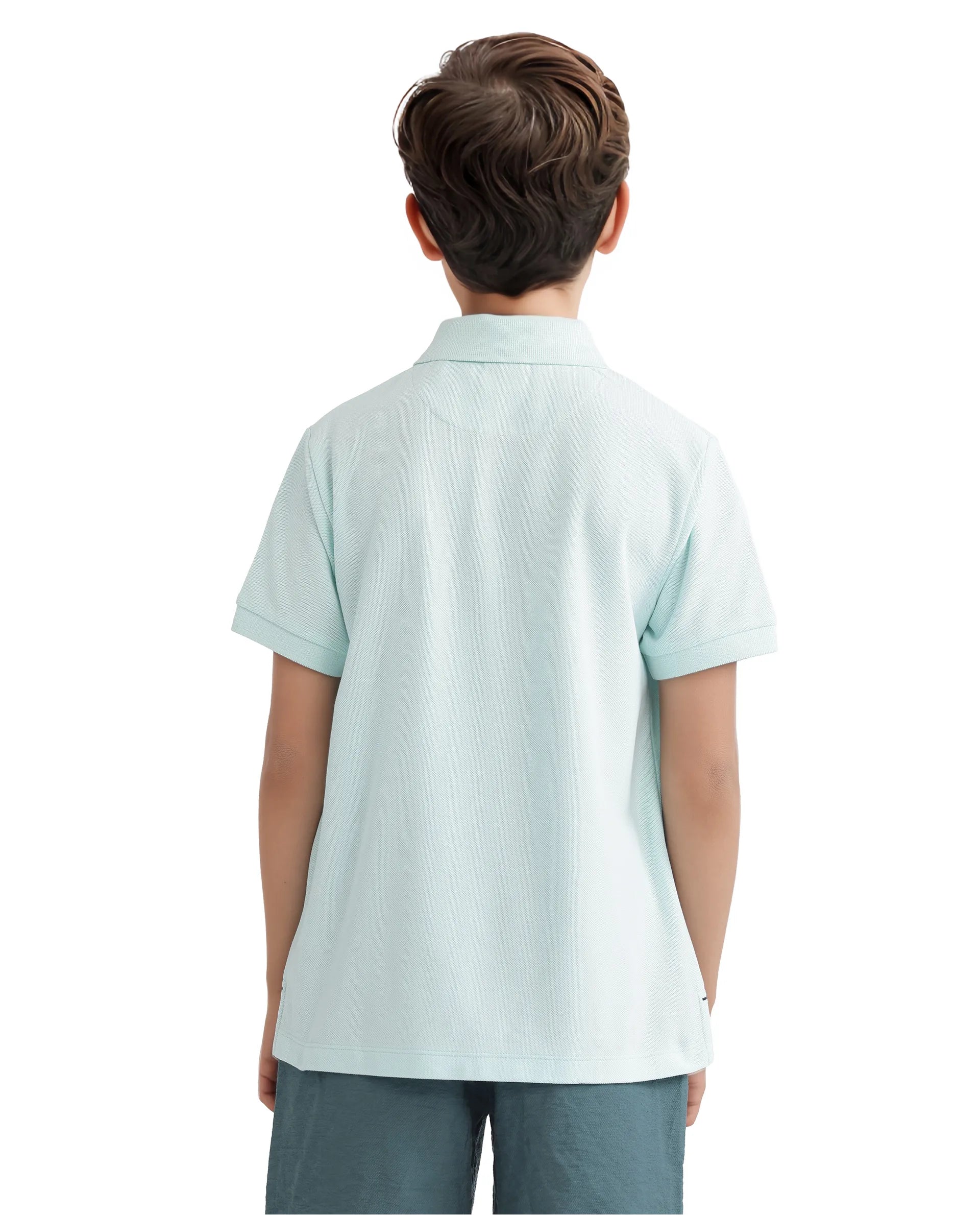 Rare Ones Kids Orik Light Turq Cotton Short Sleeve Embroidered Regular Fit Polo