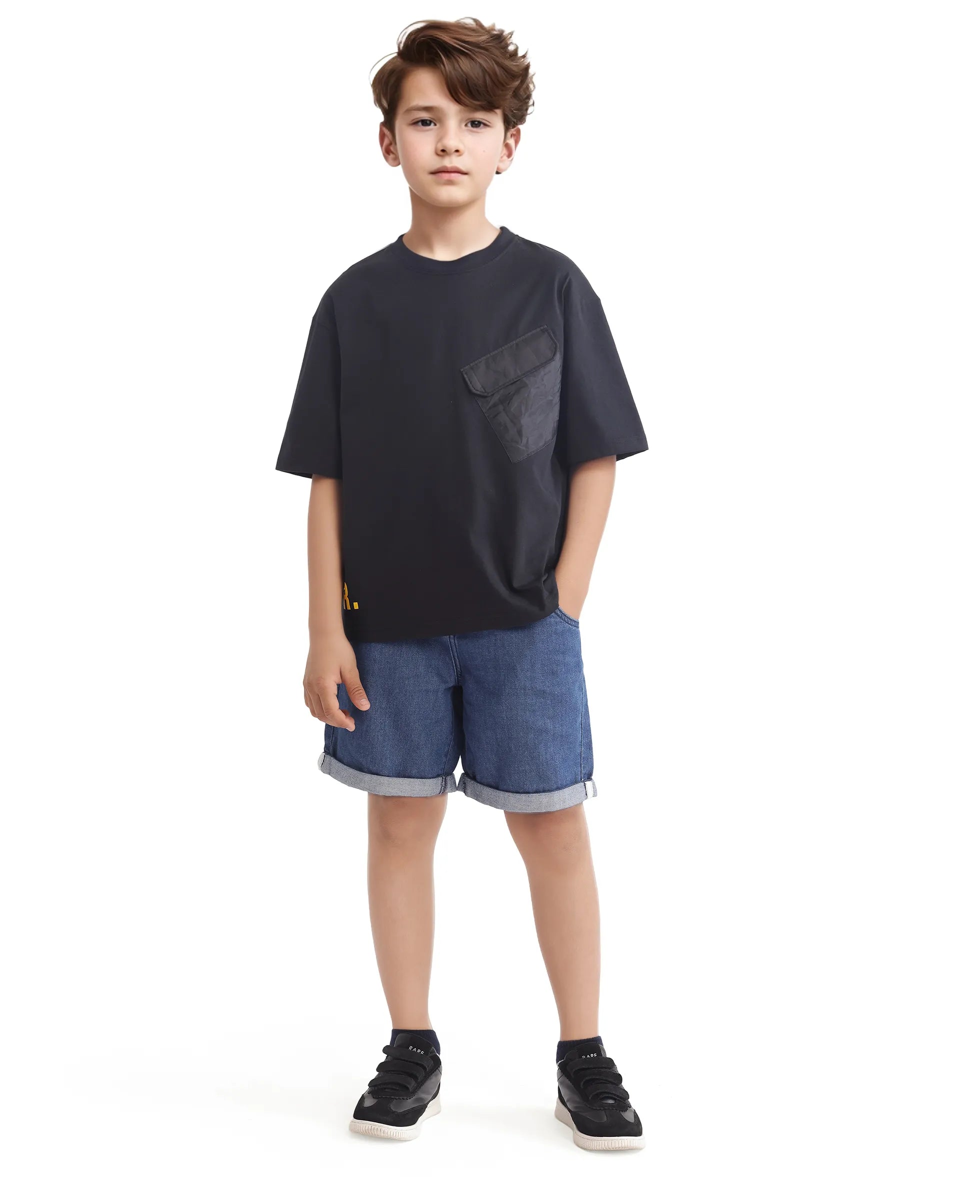 Rare Ones Kids Portz Black Cotton Fabric Graphic Back Print Boxy T-Shirt