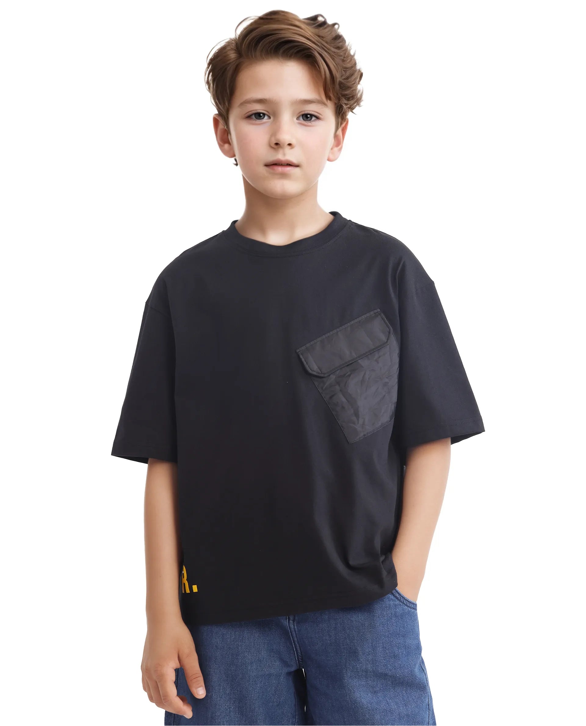 Rare Ones Kids Portz Black Cotton Fabric Graphic Back Print Boxy T-Shirt