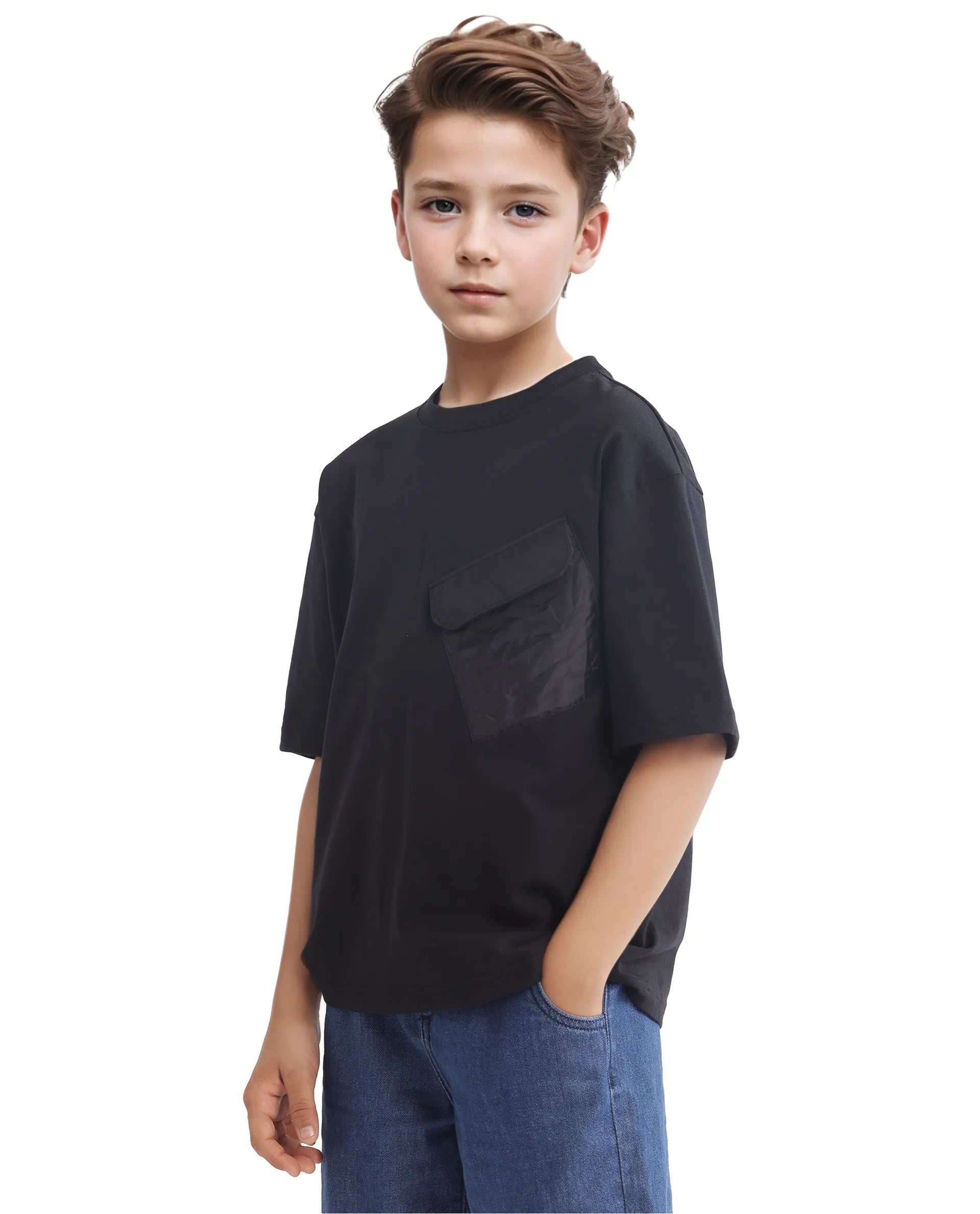Rare Ones Kids Portz Black Cotton Fabric Graphic Back Print Boxy T-Shirt