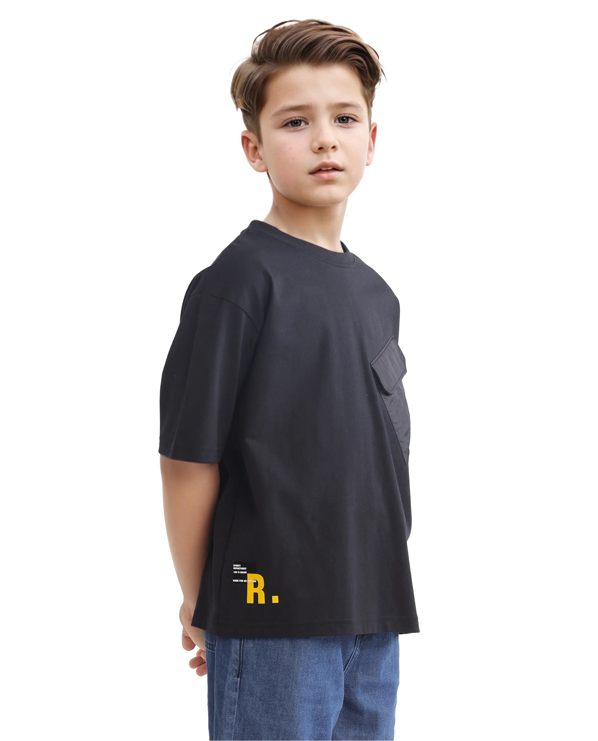 Rare Ones Kids Portz Black Cotton Fabric Graphic Back Print Boxy T-Shirt