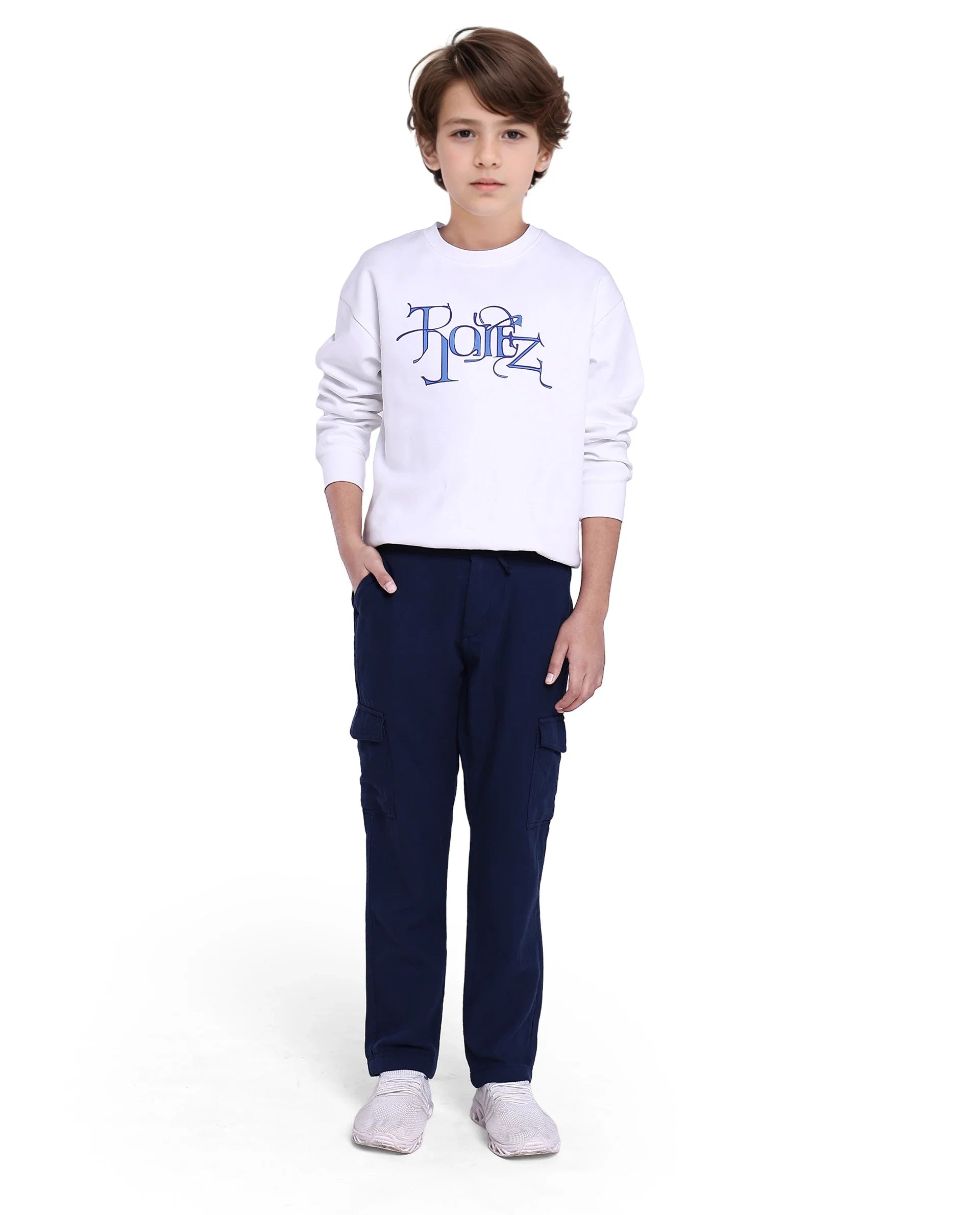Rare Ones Kids Presti Navy Cotton Solid Cargo