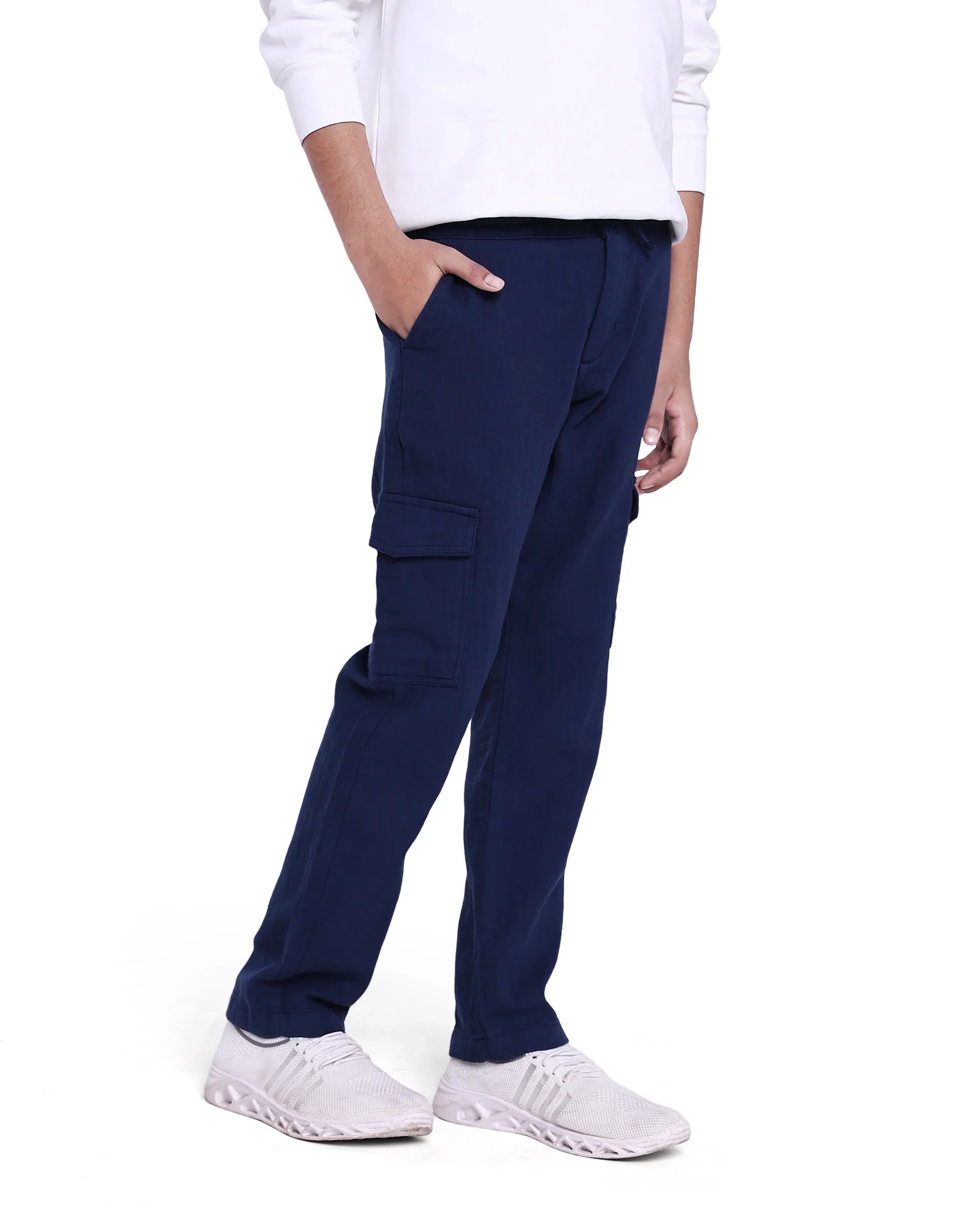 Rare Ones Kids Presti Navy Cotton Solid Cargo
