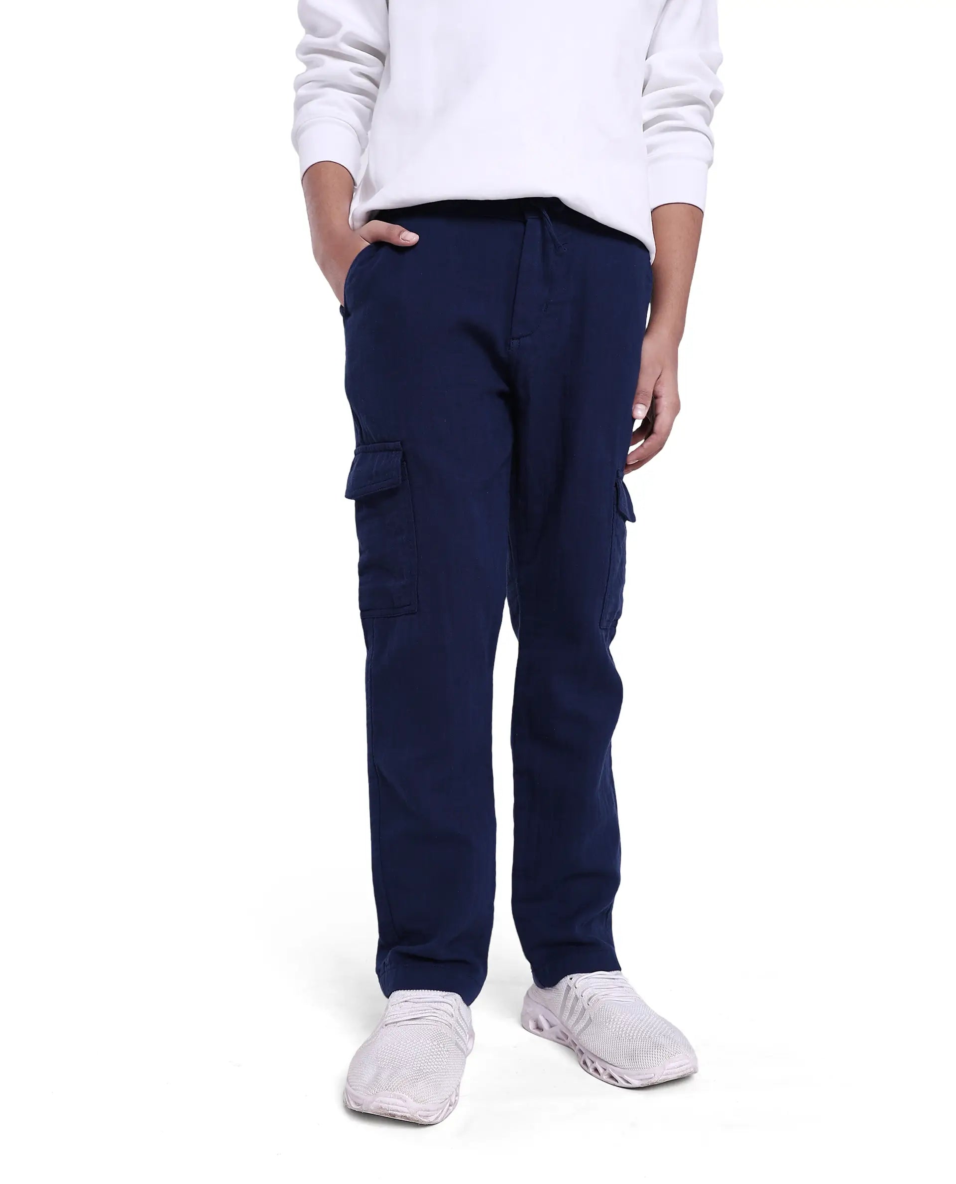Rare Ones Kids Presti Navy Cotton Solid Cargo