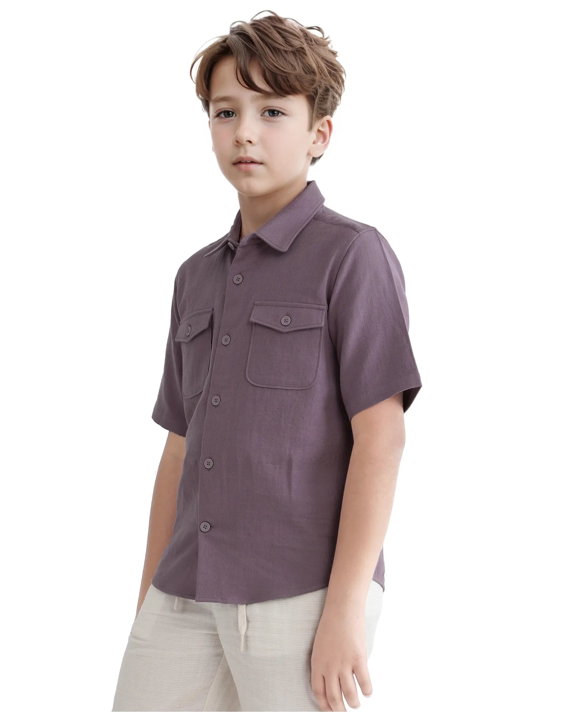 Rare Ones Kids Prest-K Dusky Pink Cotton Short Sleeve Plain Regular Shirt