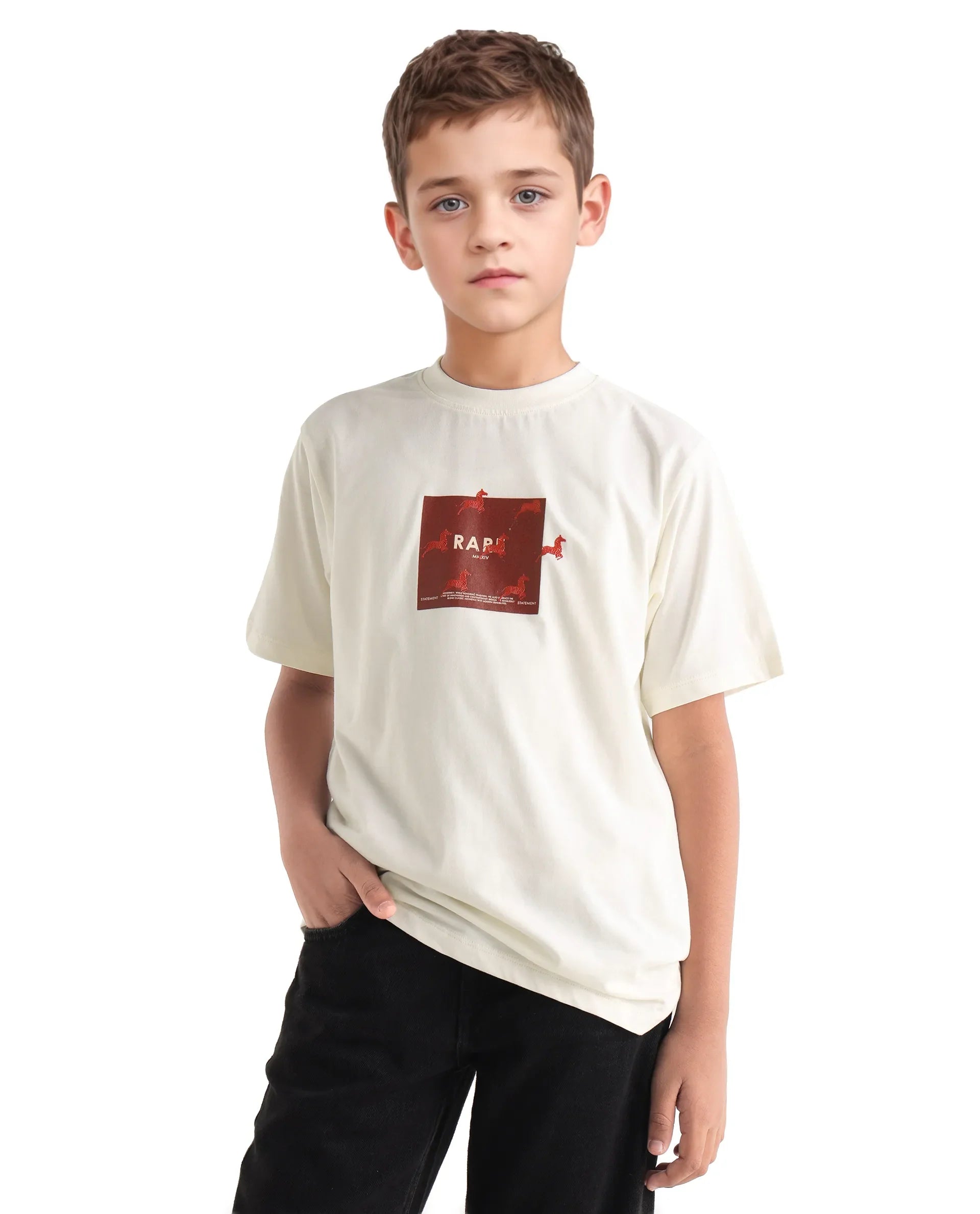 Rare Ones Kids Raze-K Off White Cotton Jelly Print Regular Fit T-Shirt