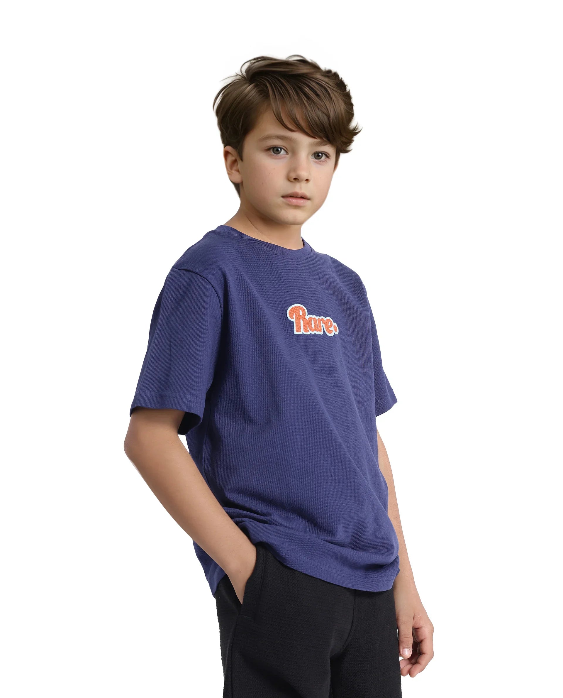 Rare Ones Kids Ride Navy Cotton Half Sleeves Crew Neck Embroidered T-Shirt