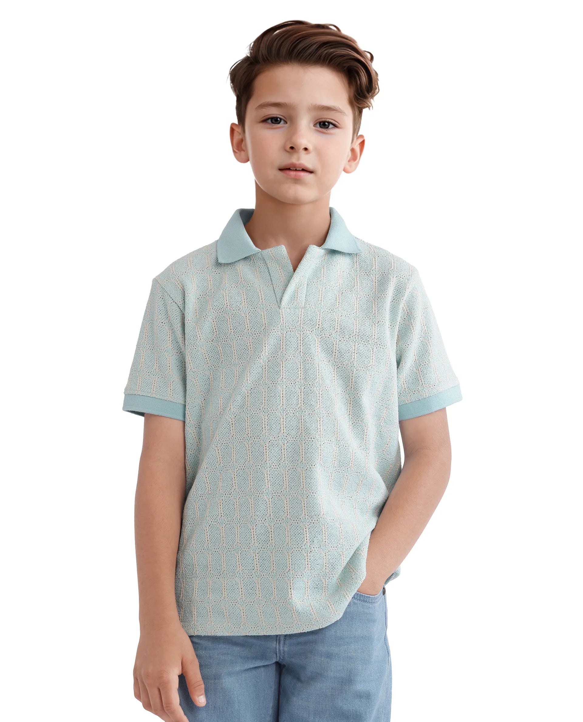 Rare Ones Kids Rivo Light Blue Cotton Blend Half Sleeve Plain Polo