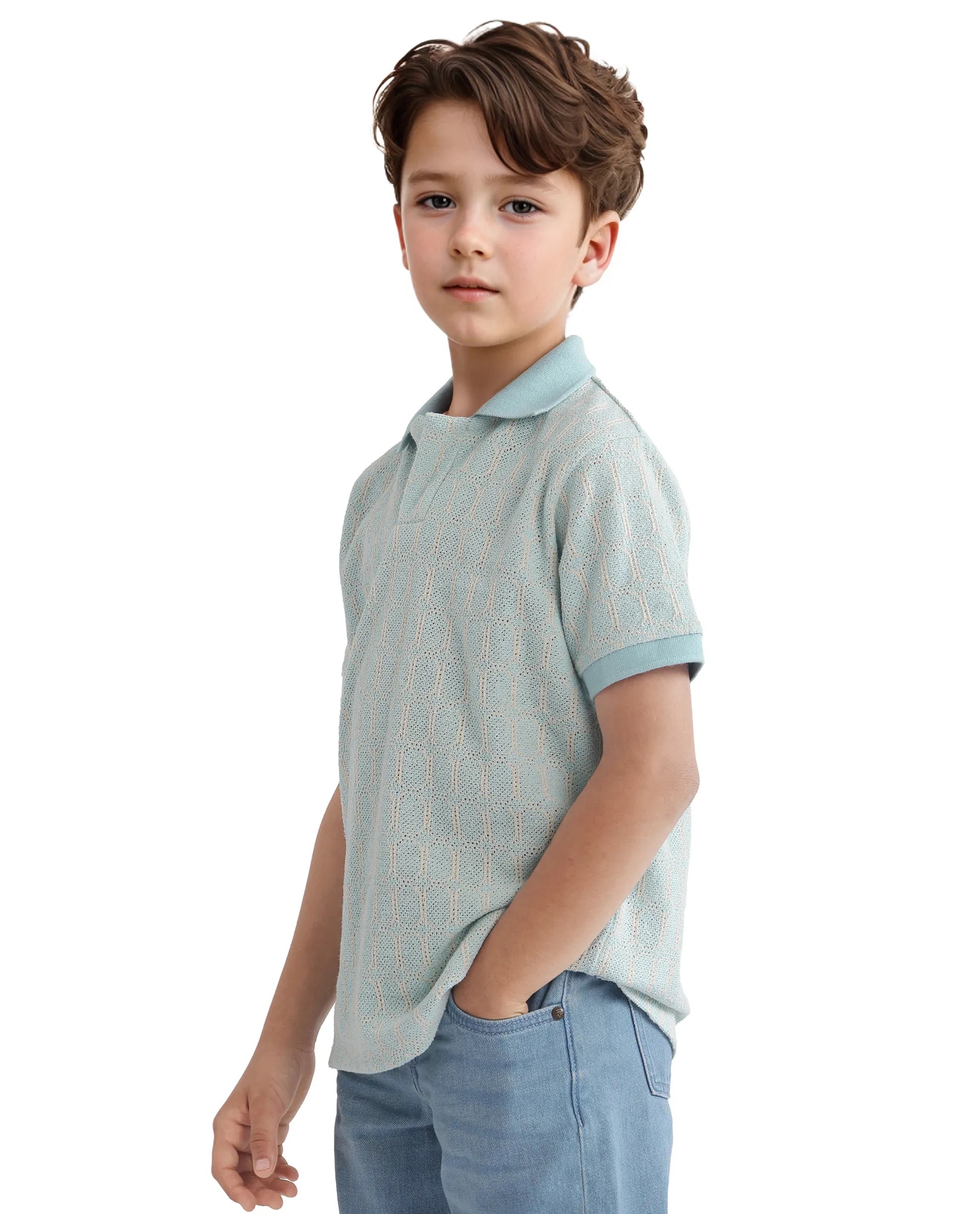Rare Ones Kids Rivo Light Blue Cotton Blend Half Sleeve Plain Polo