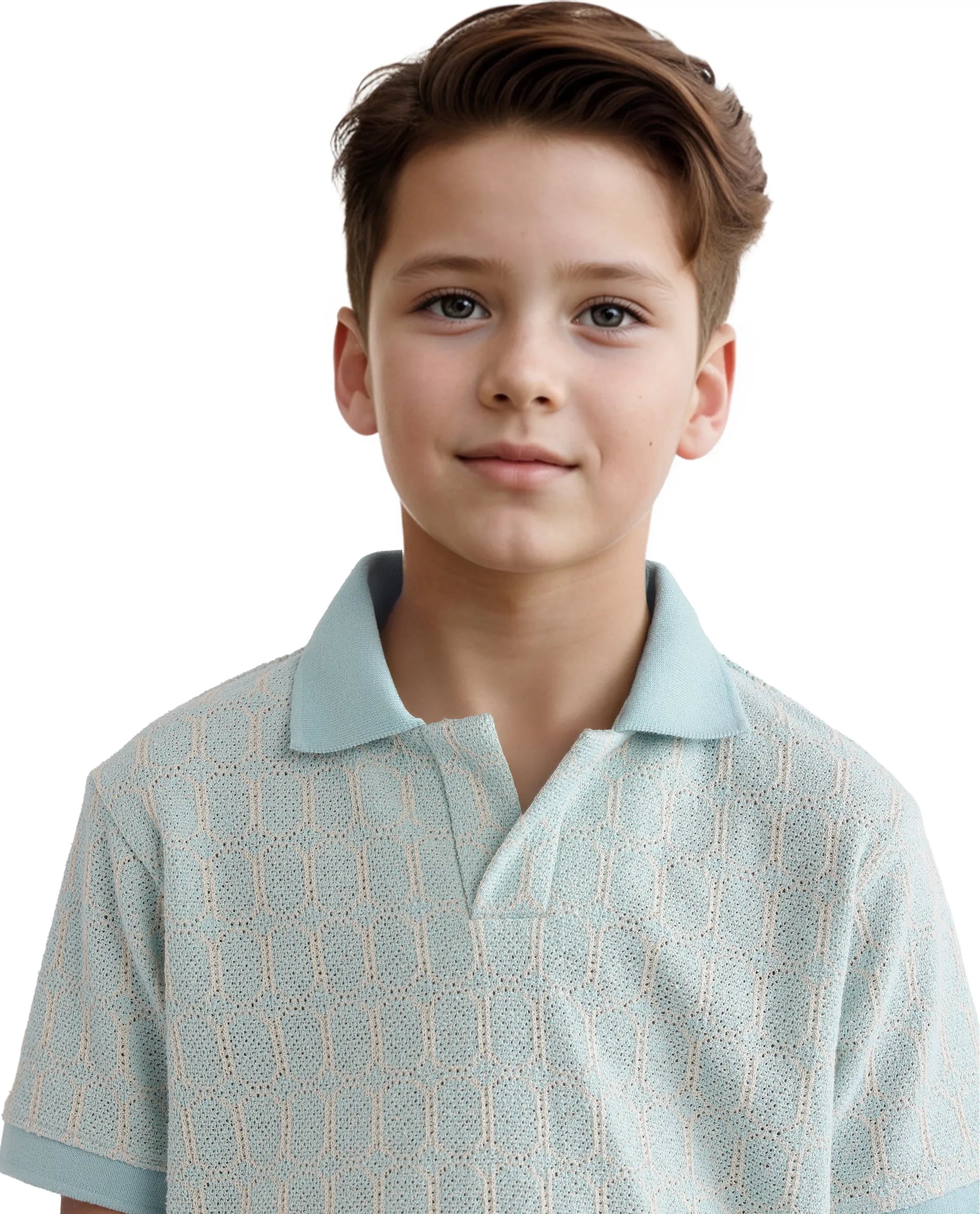 Rare Ones Kids Rivo Light Blue Cotton Blend Half Sleeve Plain Polo