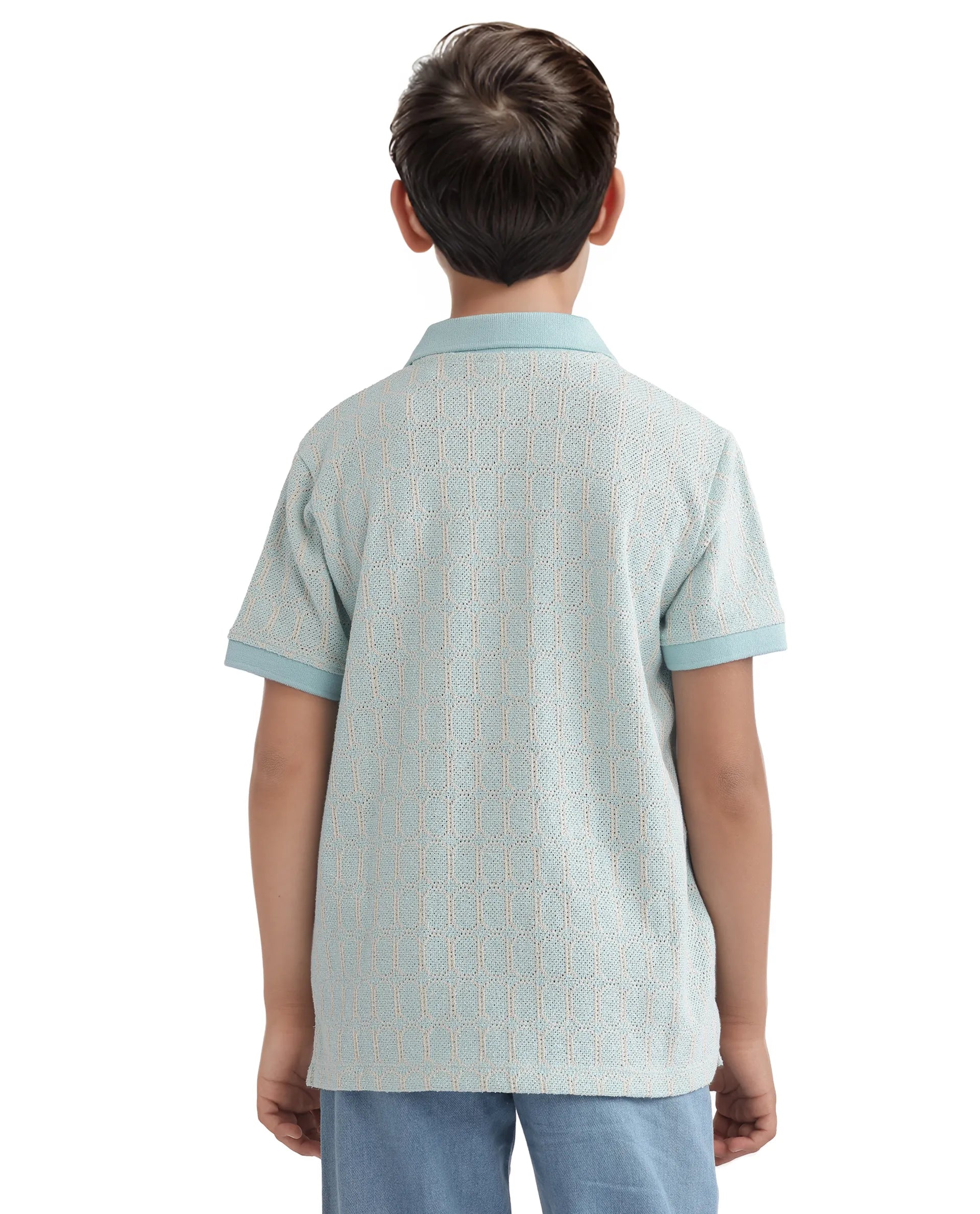 Rare Ones Kids Rivo Light Blue Cotton Blend Half Sleeve Plain Polo