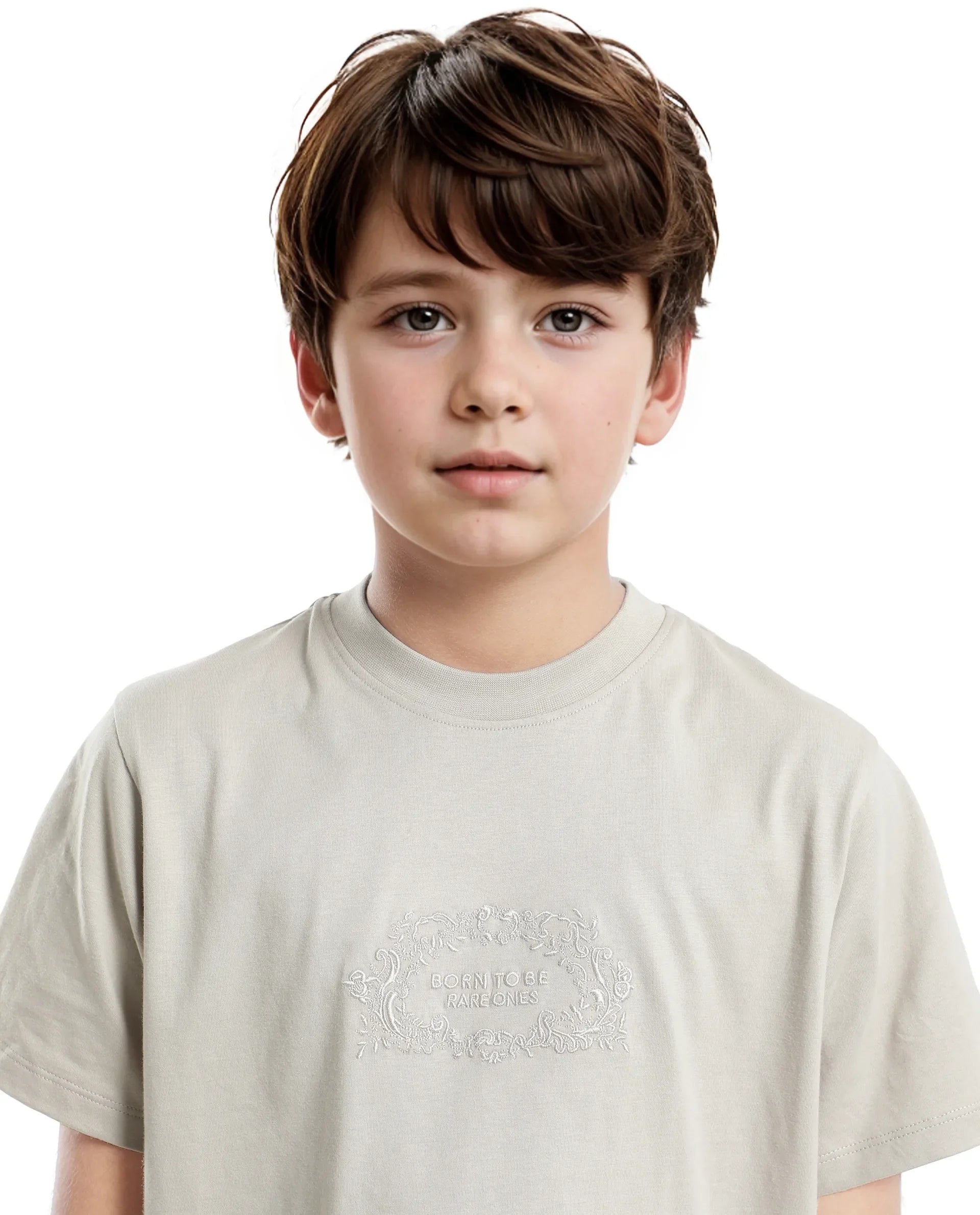 Rare Ones Kids Roxie Light Grey Cotton Half Sleeve Embroidered Slip-On Closure Regular Fit T-Shirt