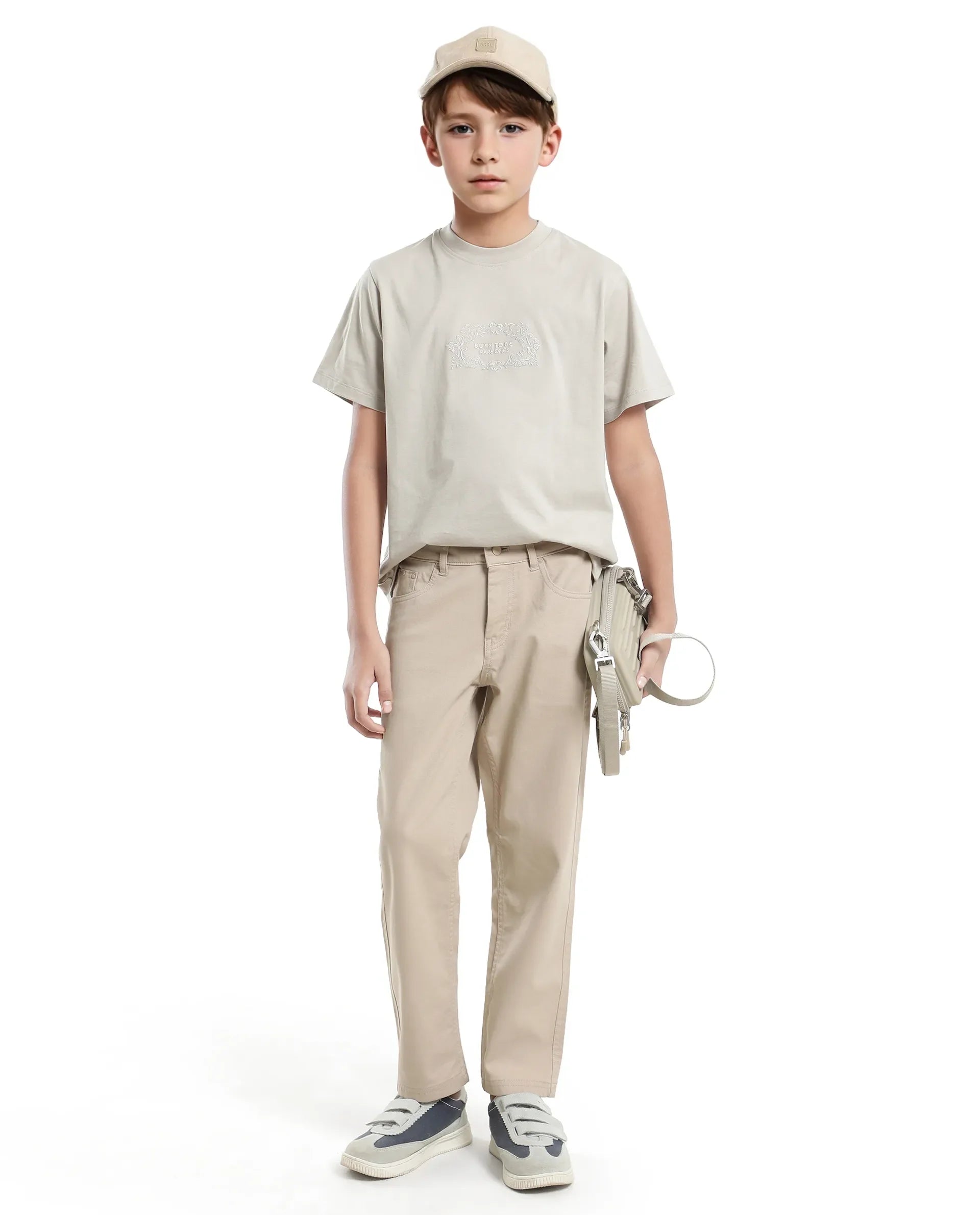 Rare Ones Kids Roxie Light Grey Cotton Half Sleeve Embroidered Slip-On Closure Regular Fit T-Shirt