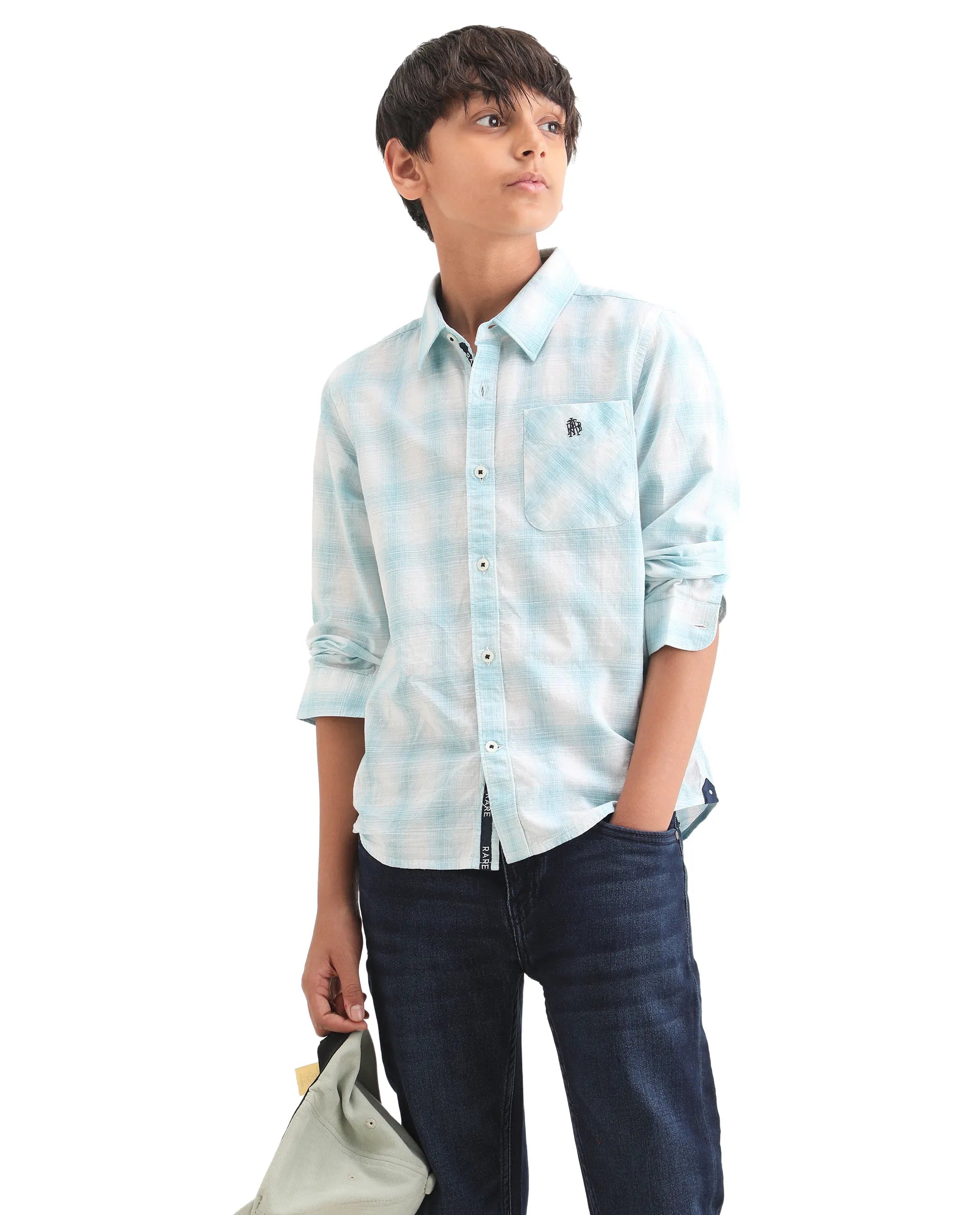 Rare Ones Kids Sable Blue Cotton Full Sleeve Spread Collar Checked Shirt