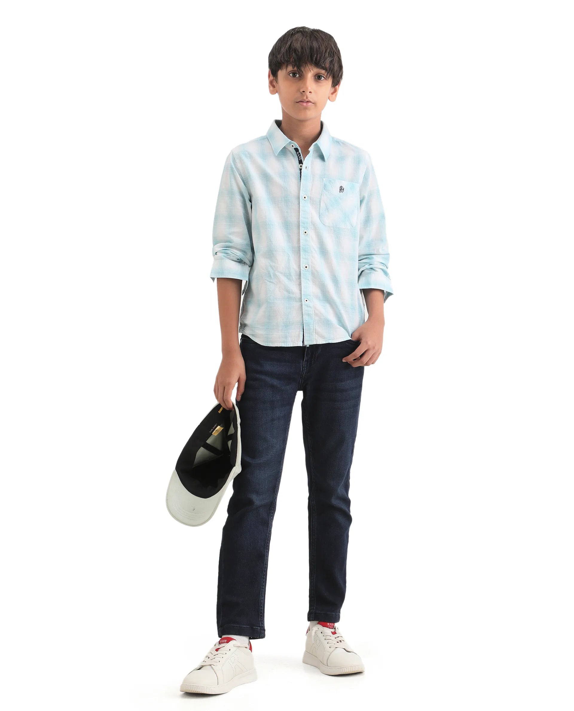 Rare Ones Kids Sable Blue Cotton Full Sleeve Spread Collar Checked Shirt