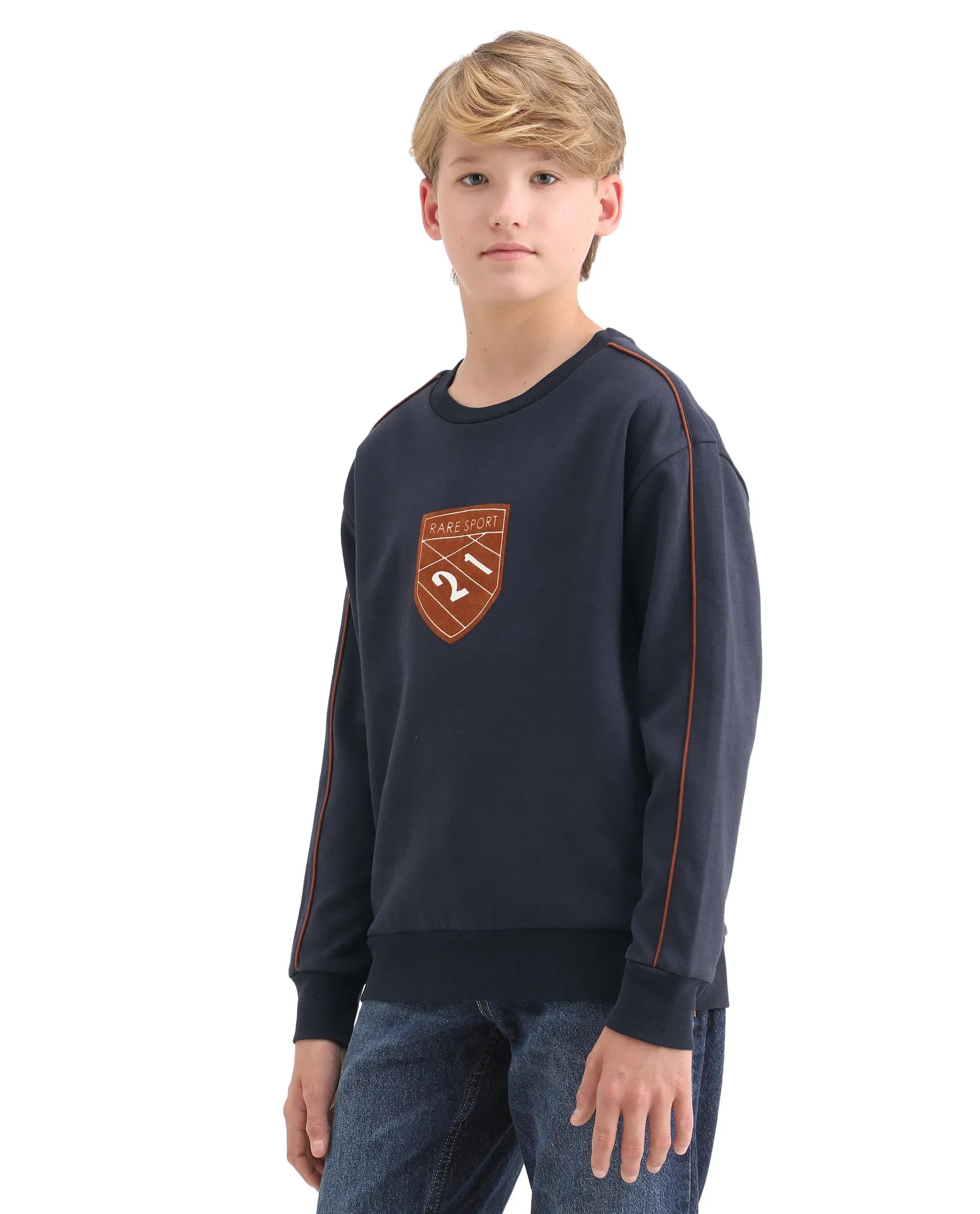 Rare Ones Kids Vance Navy Cotton Blend Slip-On Closure Flock Print Oversized Sweatshirt