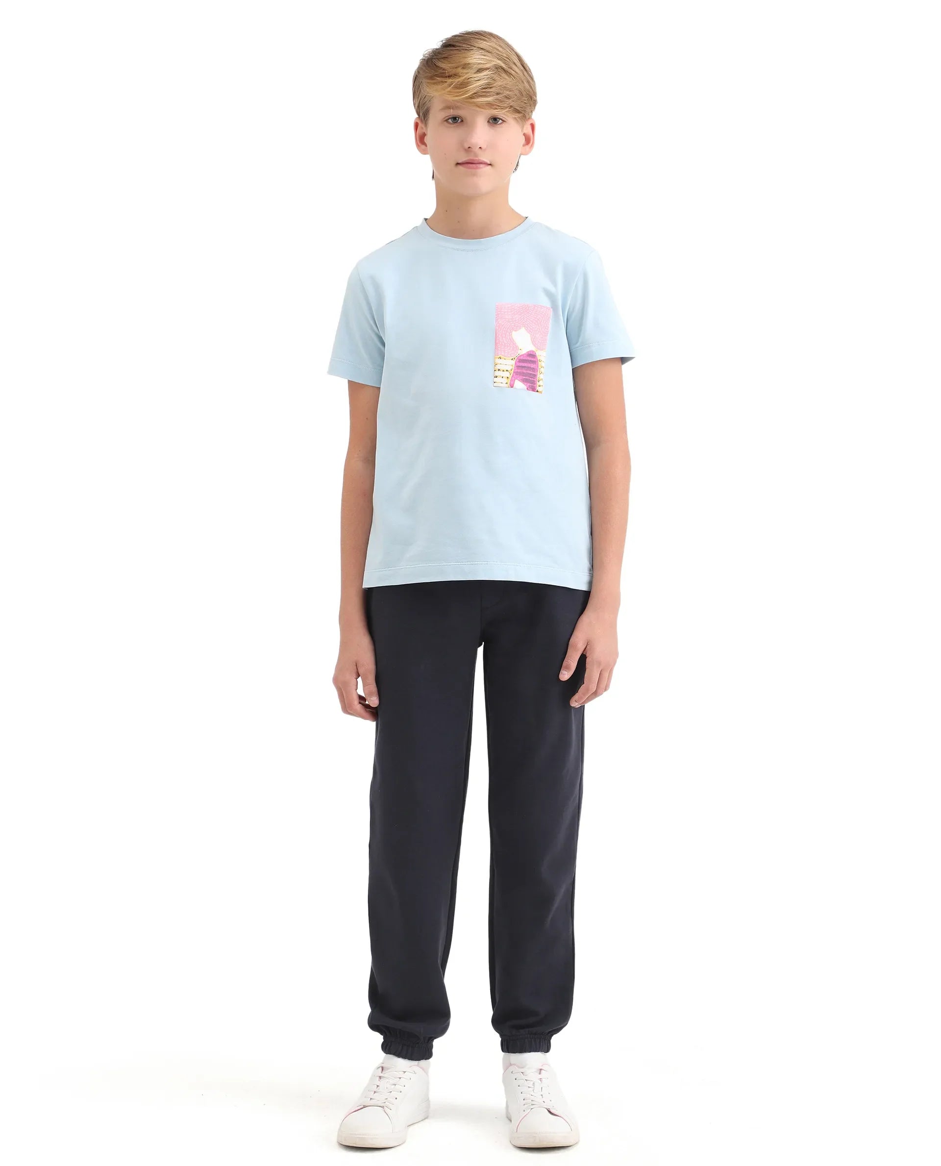 Rare Ones Kids Raven-B Navy Cotton Blend Drawstring Closure Pigment Print Regular Fit Trackpant