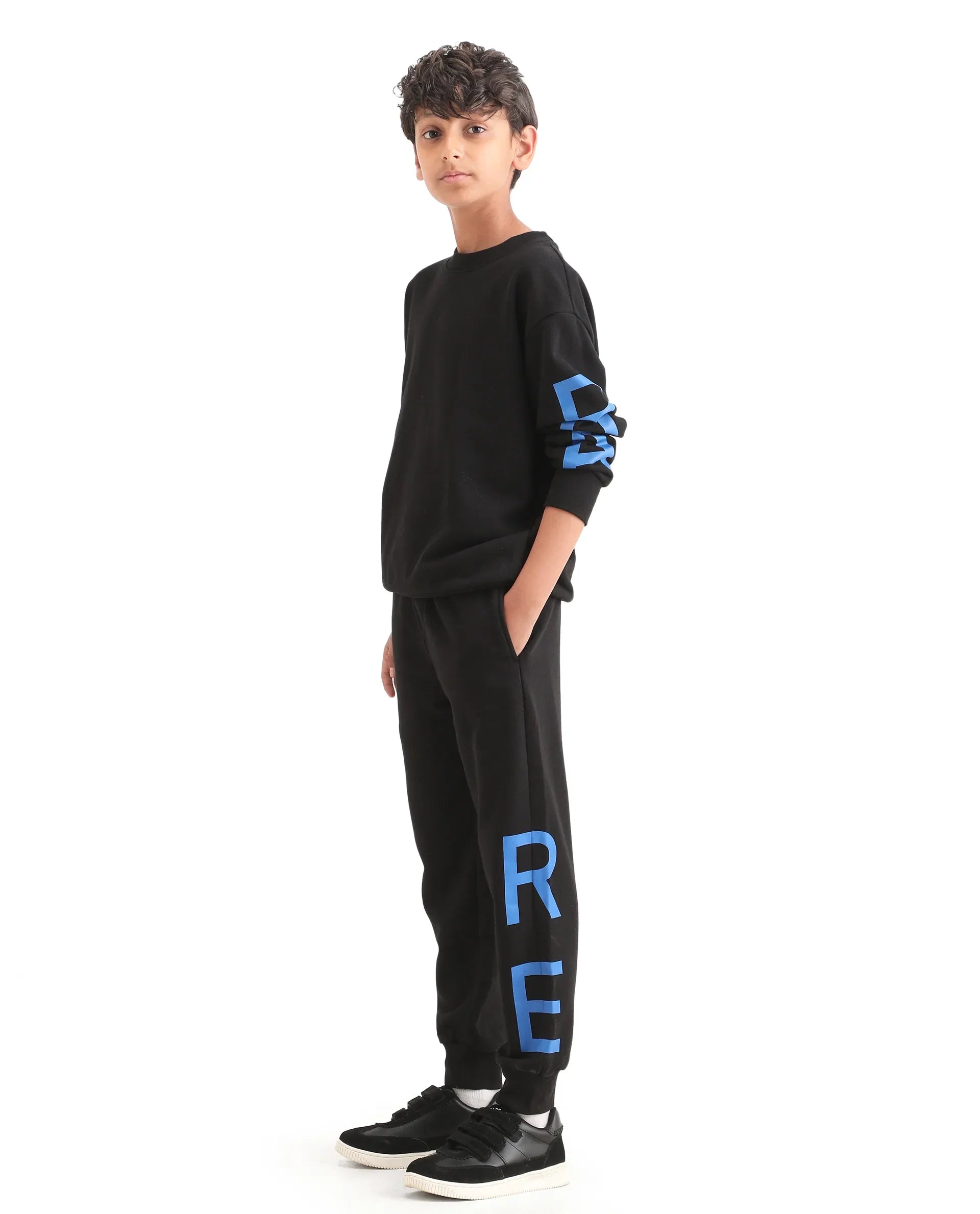 Rare Ones Kids Draw-B Black Cotton Drawstring Regular Fit Trackpant